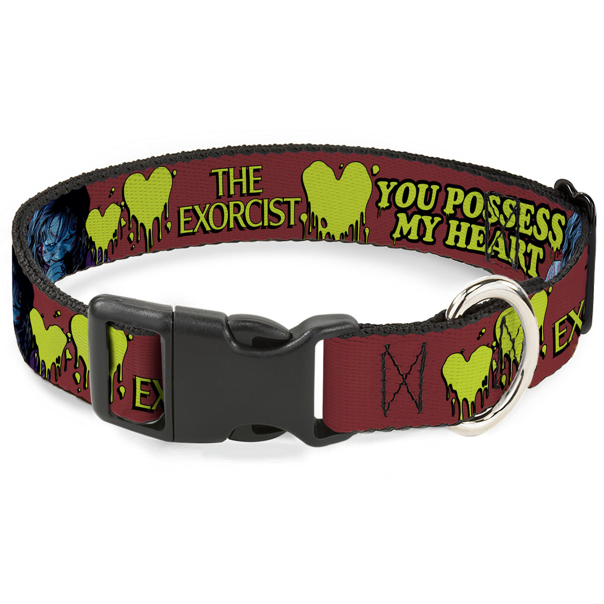 Plastic Clip Collar - THE EXORCIST Regan YOU POSSESS MY HEART Pose Red/Yellow Dog Collars Plastic Clip Side Release The Exorcist