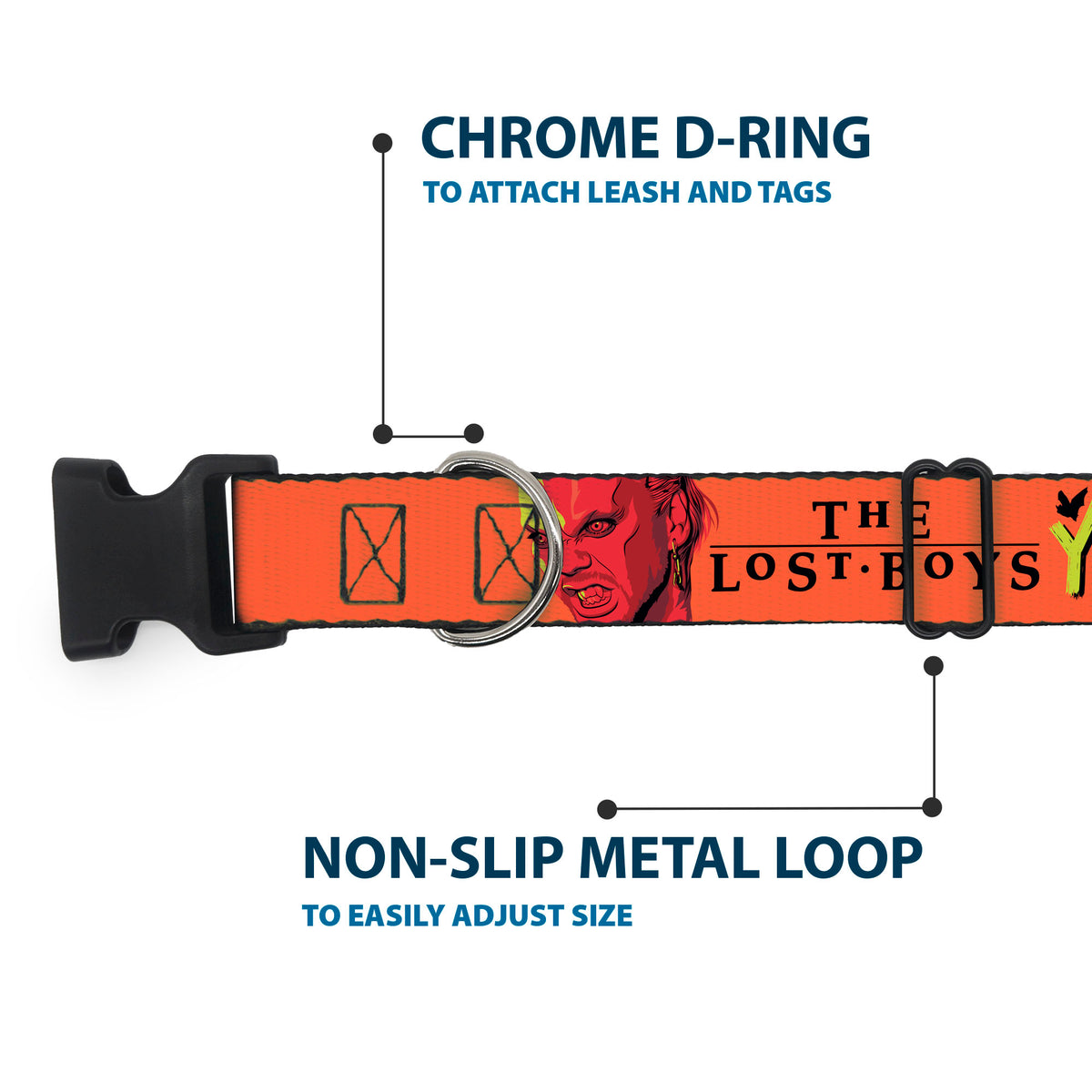 Plastic Clip Collar - The Lost Boys YOU'RE JUST MY BLOOD TYPE David Pose Orange/Black Dog Collars Plastic Clip Side Release The Lost Boys