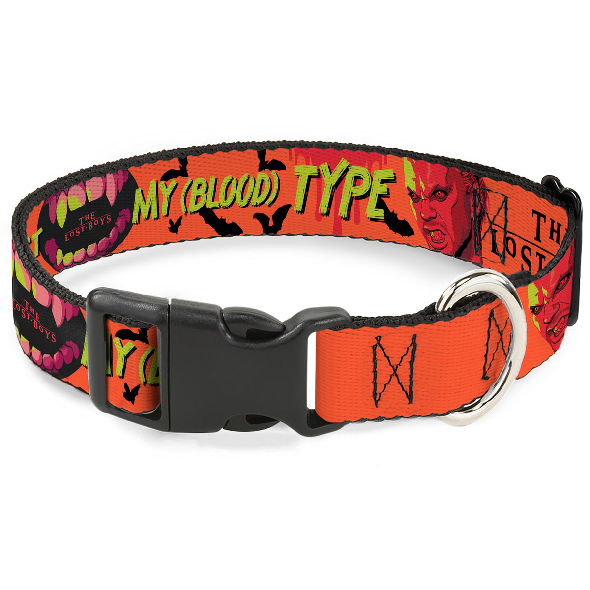 Plastic Clip Collar - The Lost Boys YOU'RE JUST MY BLOOD TYPE David Pose Orange/Black Dog Collars Plastic Clip Side Release The Lost Boys