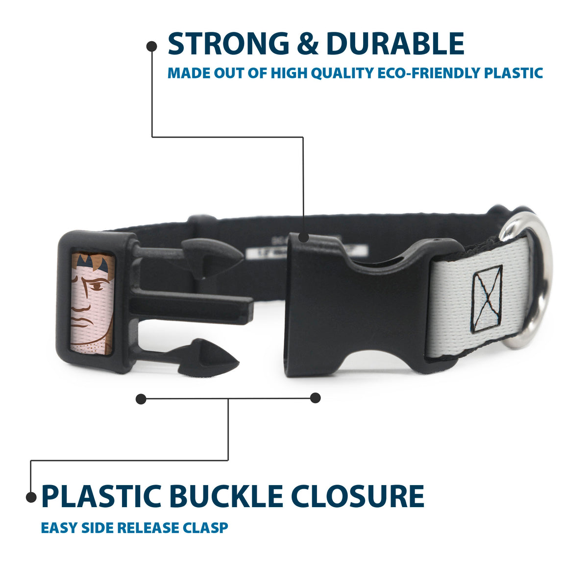 Plastic Clip Collar - THE LOST BOYS Edgar and Alan Pop Art Icons Collage White Dog Collars Plastic Clip Side Release The Lost Boys