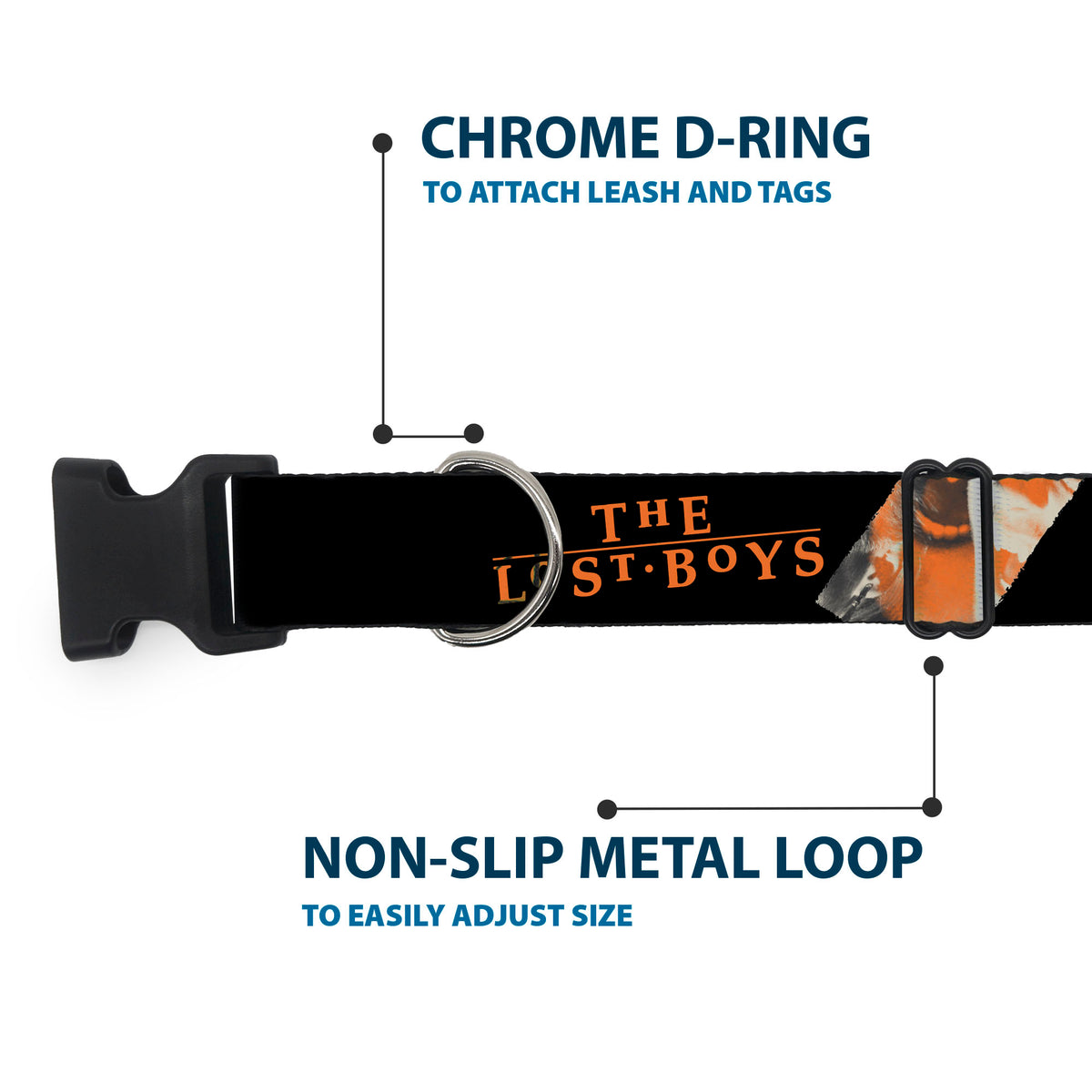 Plastic Clip Collar - THE LOST BOYS David Pose Stacked and Title Logo Black/Red Dog Collars Plastic Clip Side Release The Lost Boys