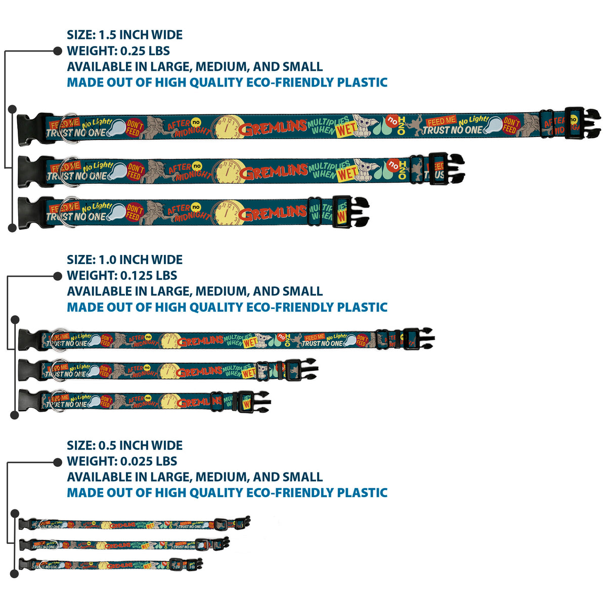 Plastic Clip Collar - GREMLINS MULTIPLIES WHEN WET Gizmo Pose Multi Color Dog Collars Plastic Clip Side Release Gremlins