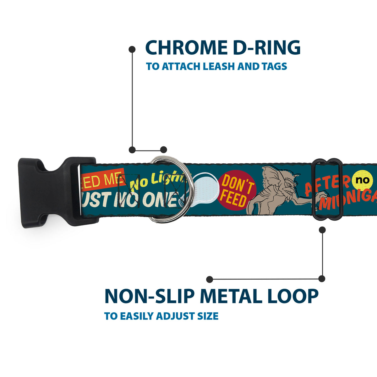 Plastic Clip Collar - GREMLINS MULTIPLIES WHEN WET Gizmo Pose Multi Color Dog Collars Plastic Clip Side Release Gremlins