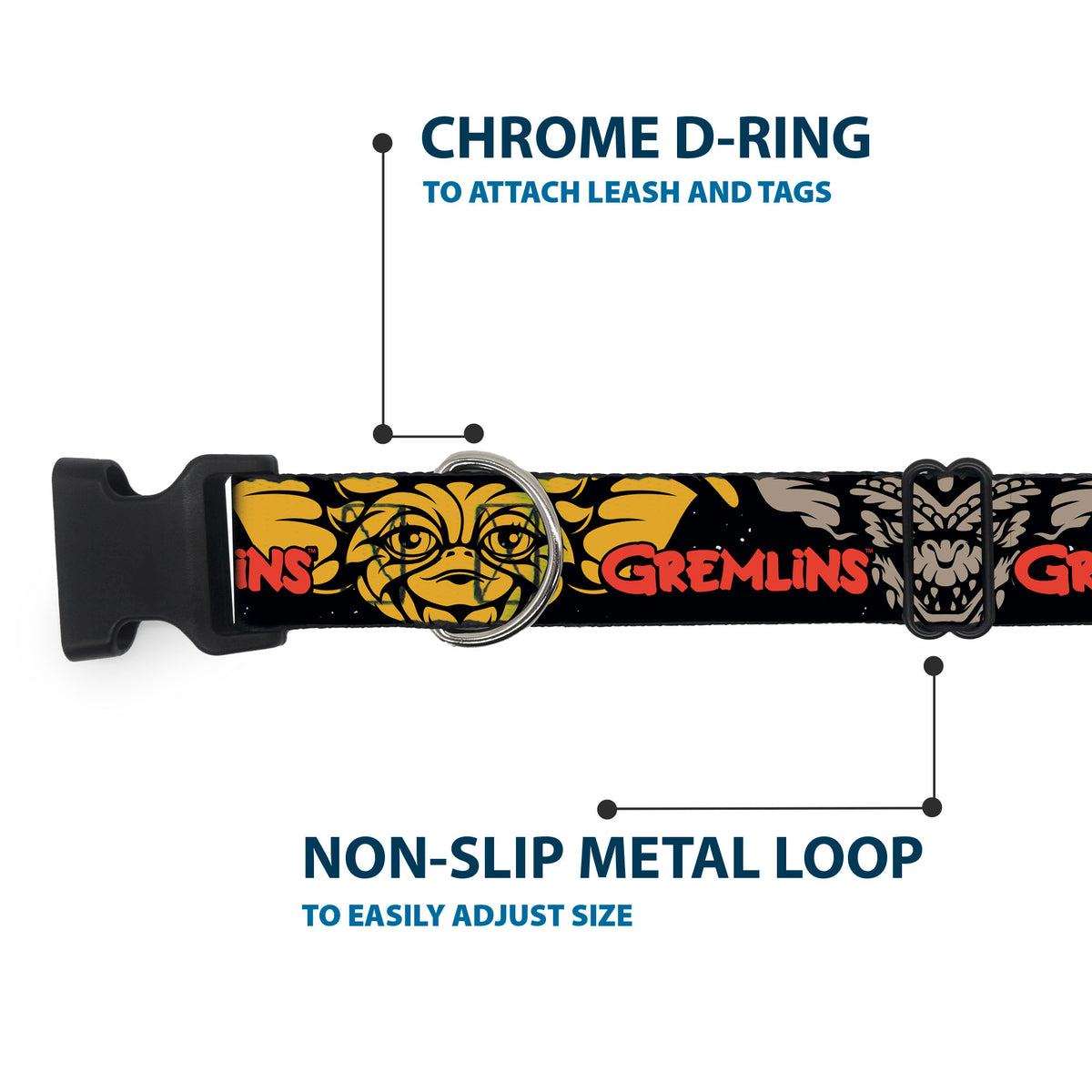Plastic Clip Collar - GREMLINS Gizmo and Stripe Faces Black/Red/Orange/Gray Dog Collars Plastic Clip Side Release Gremlins