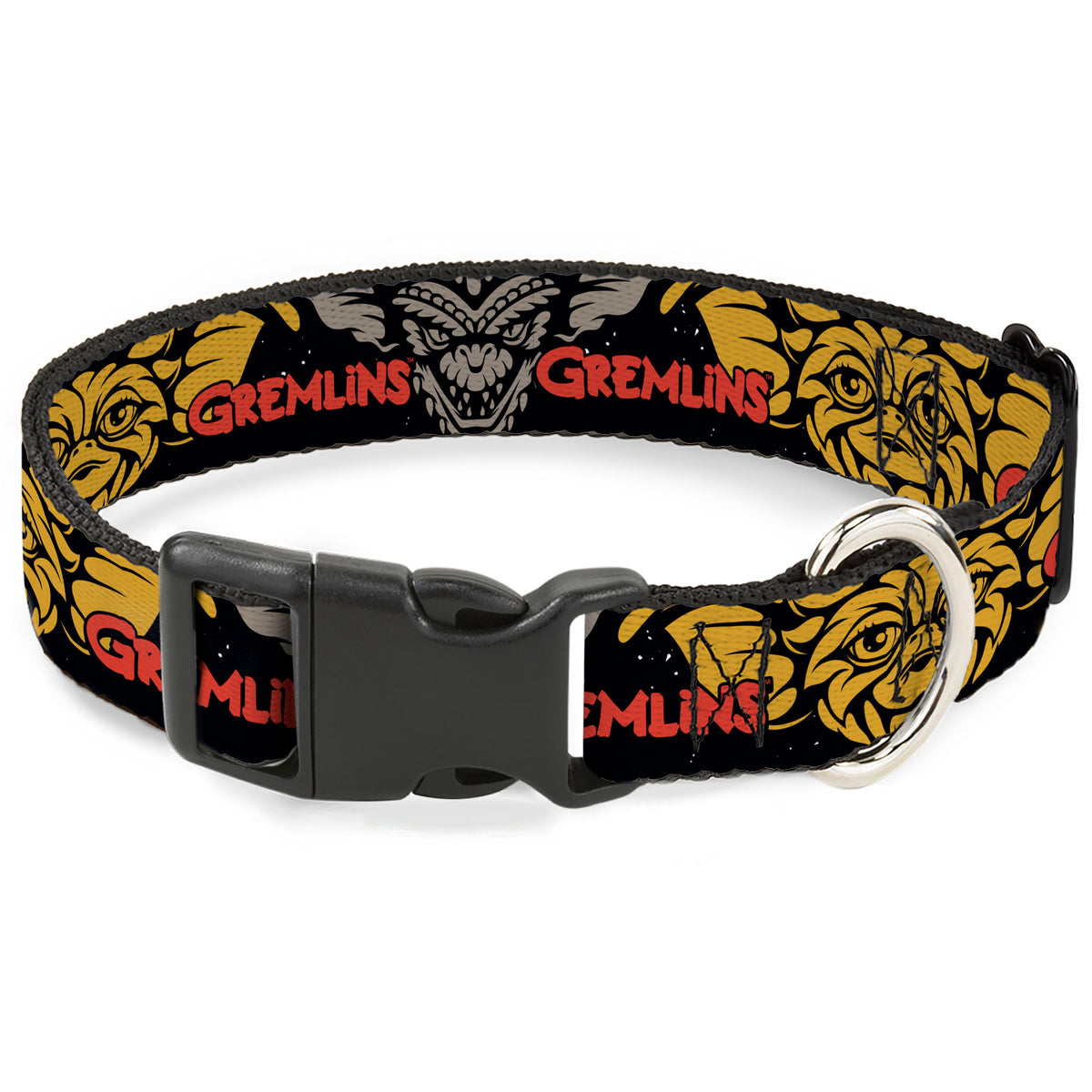 Plastic Clip Collar - GREMLINS Gizmo and Stripe Faces Black/Red/Orange/Gray Dog Collars Plastic Clip Side Release Gremlins