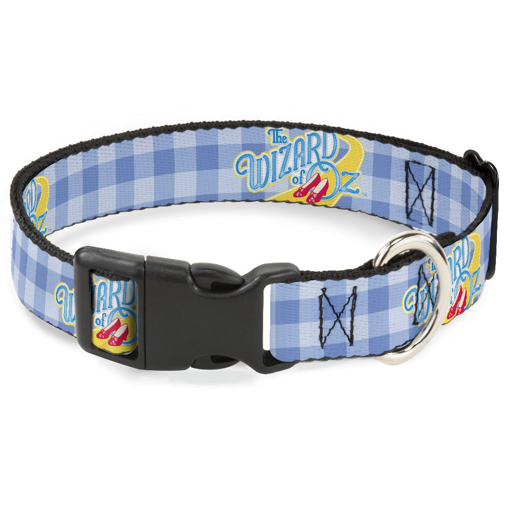 Plastic Clip Collar - THE WIZARD OF OZ Logo Gingham Checker Blues Plastic Clip Collars The Wizard of Oz