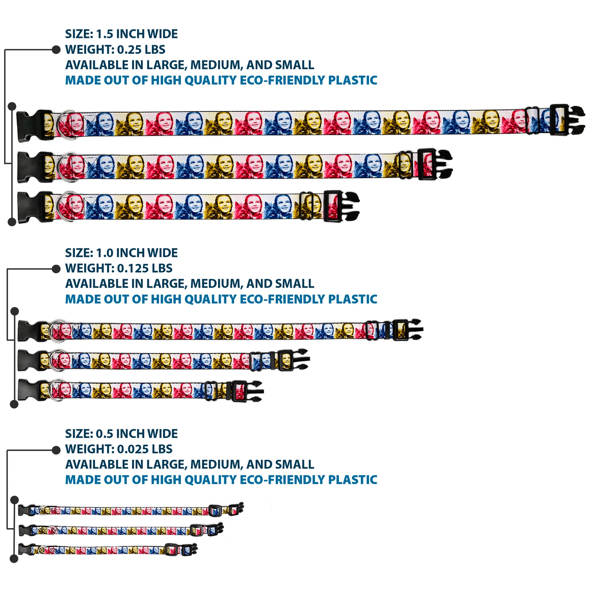 Plastic Clip Collar - The Wizard of Oz Dorothy and Toto Pose Blocks Blues/Yellows/Reds Plastic Clip Collars The Wizard of Oz