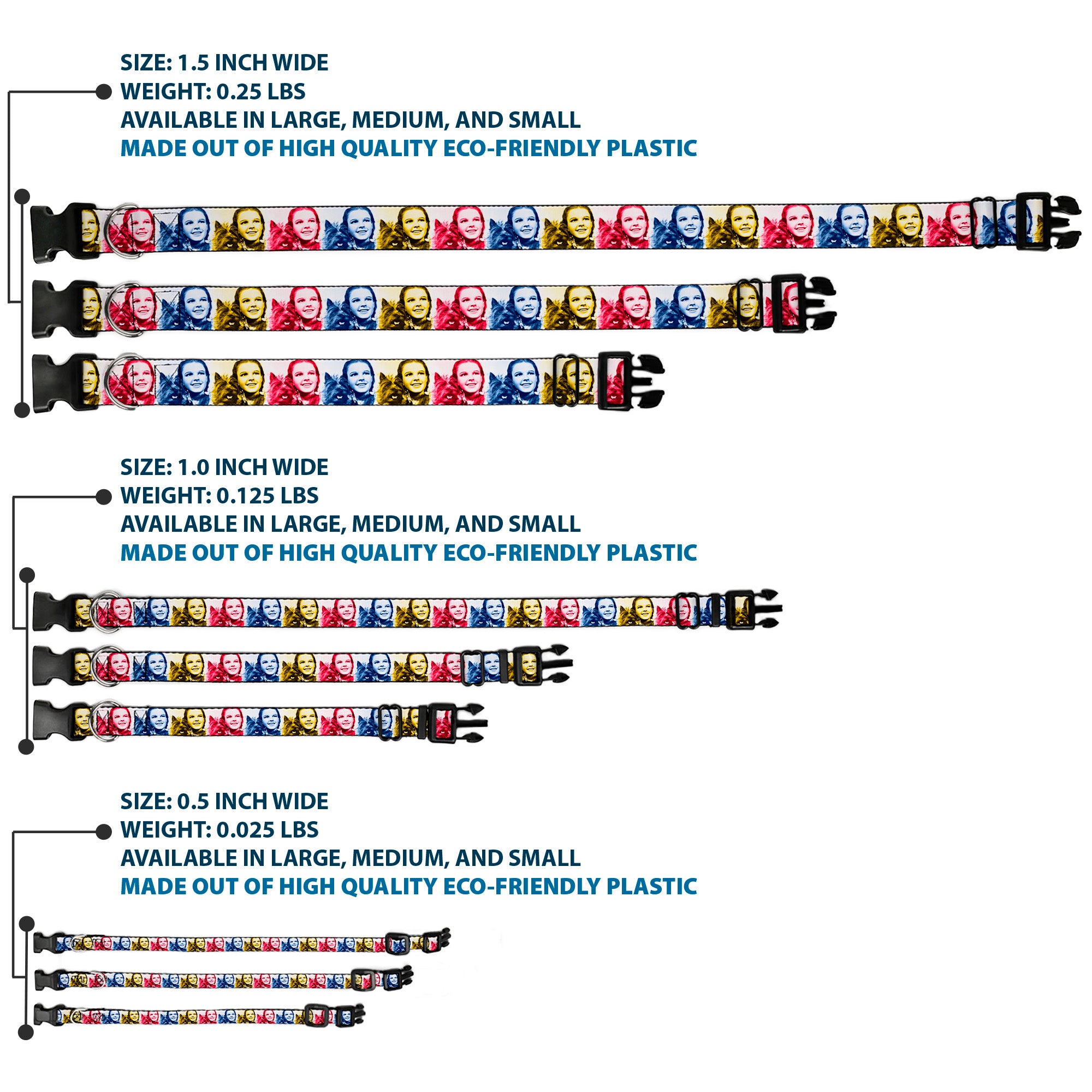 Plastic Clip Collar - The Wizard of Oz Dorothy and Toto Pose Blocks Blues/Yellows/Reds Plastic Clip Collars The Wizard of Oz
