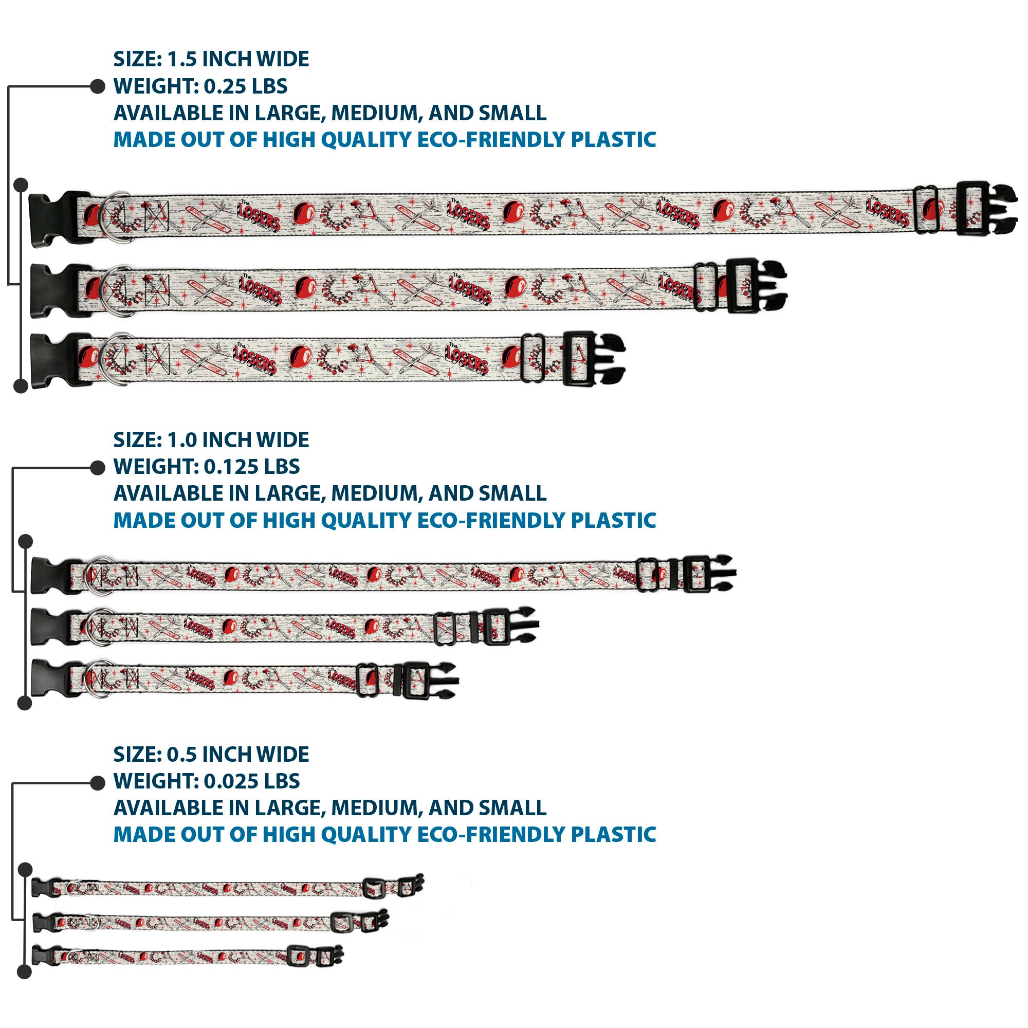 Plastic Clip Collar - IT Welcome to Derry Icons Collage White/Black/Red Plastic Clip Collars IT