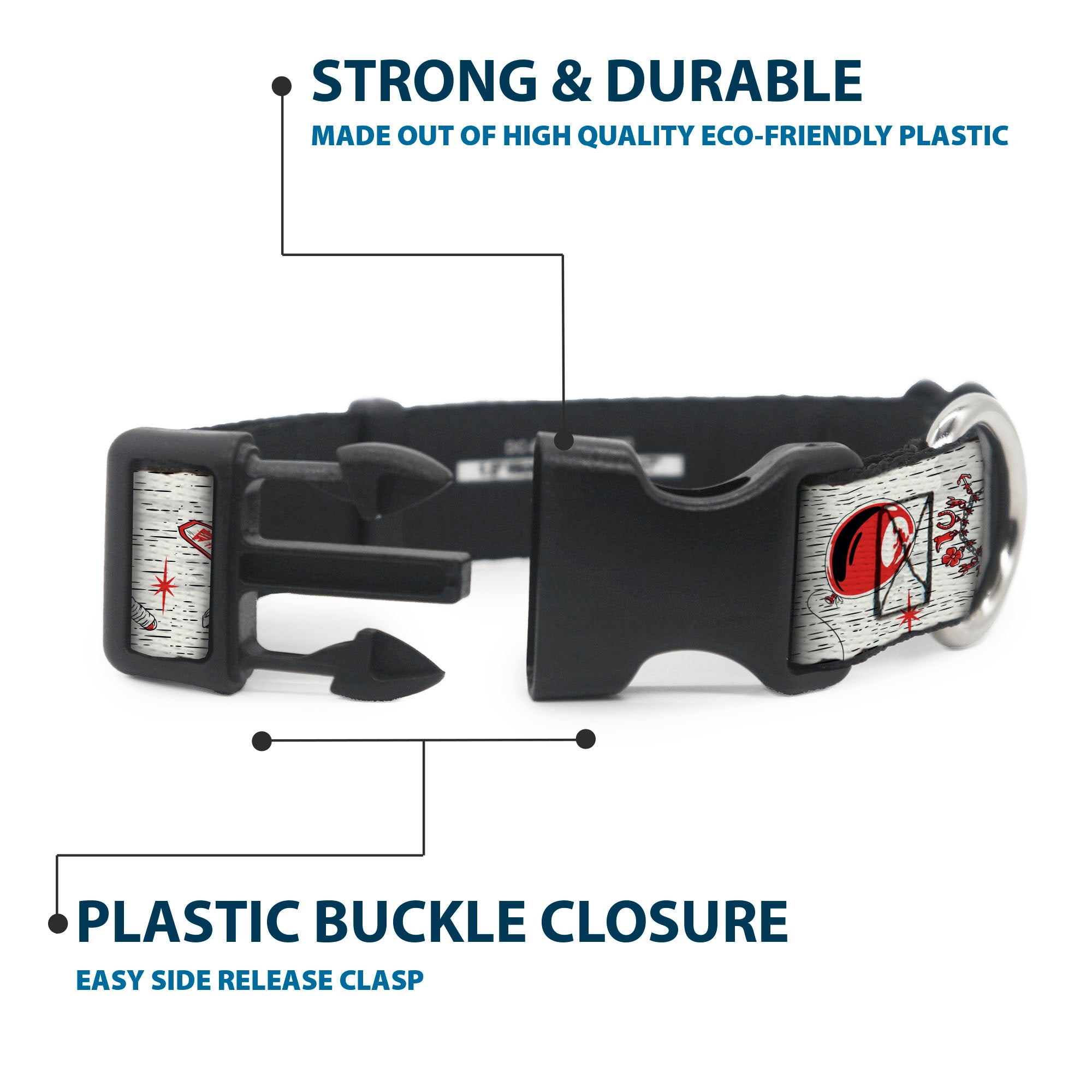 Plastic Clip Collar - IT Welcome to Derry Icons Collage White/Black/Red Plastic Clip Collars IT