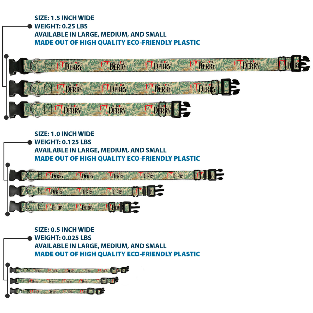 Plastic Clip Collar - IT WELCOME TO DERRY Forest Scenery and Title Logo Beige/Greens Dog Collars Plastic Clip Side Release IT