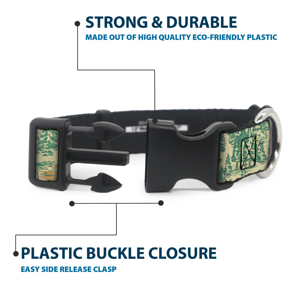 Plastic Clip Collar - IT WELCOME TO DERRY Forest Scenery and Title Logo Beige/Greens Dog Collars Plastic Clip Side Release IT