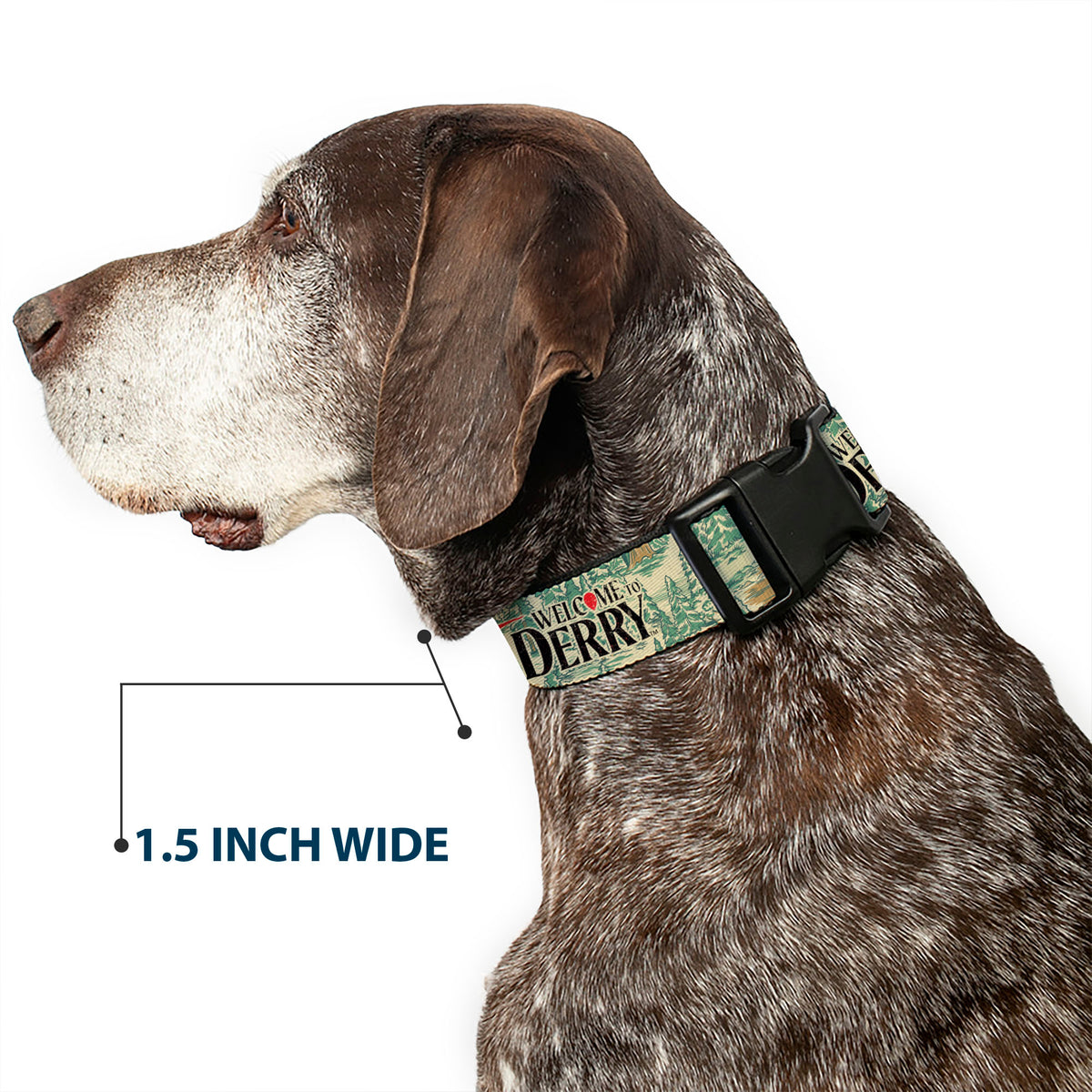 Plastic Clip Collar - IT WELCOME TO DERRY Forest Scenery and Title Logo Beige/Greens Dog Collars Plastic Clip Side Release IT