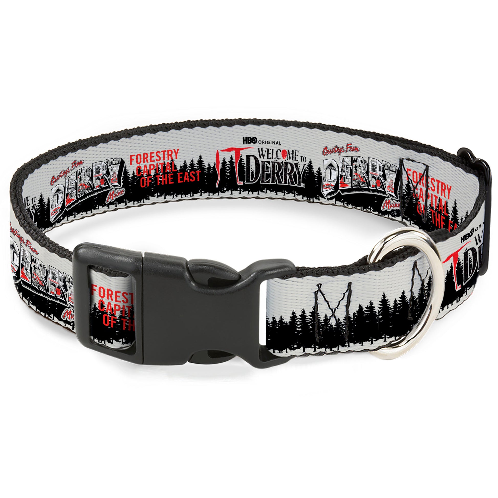 Plastic Clip Collar - IT WELCOME TO DERRY Icons and Forest Scenery White/Black/Red Plastic Clip Collars IT