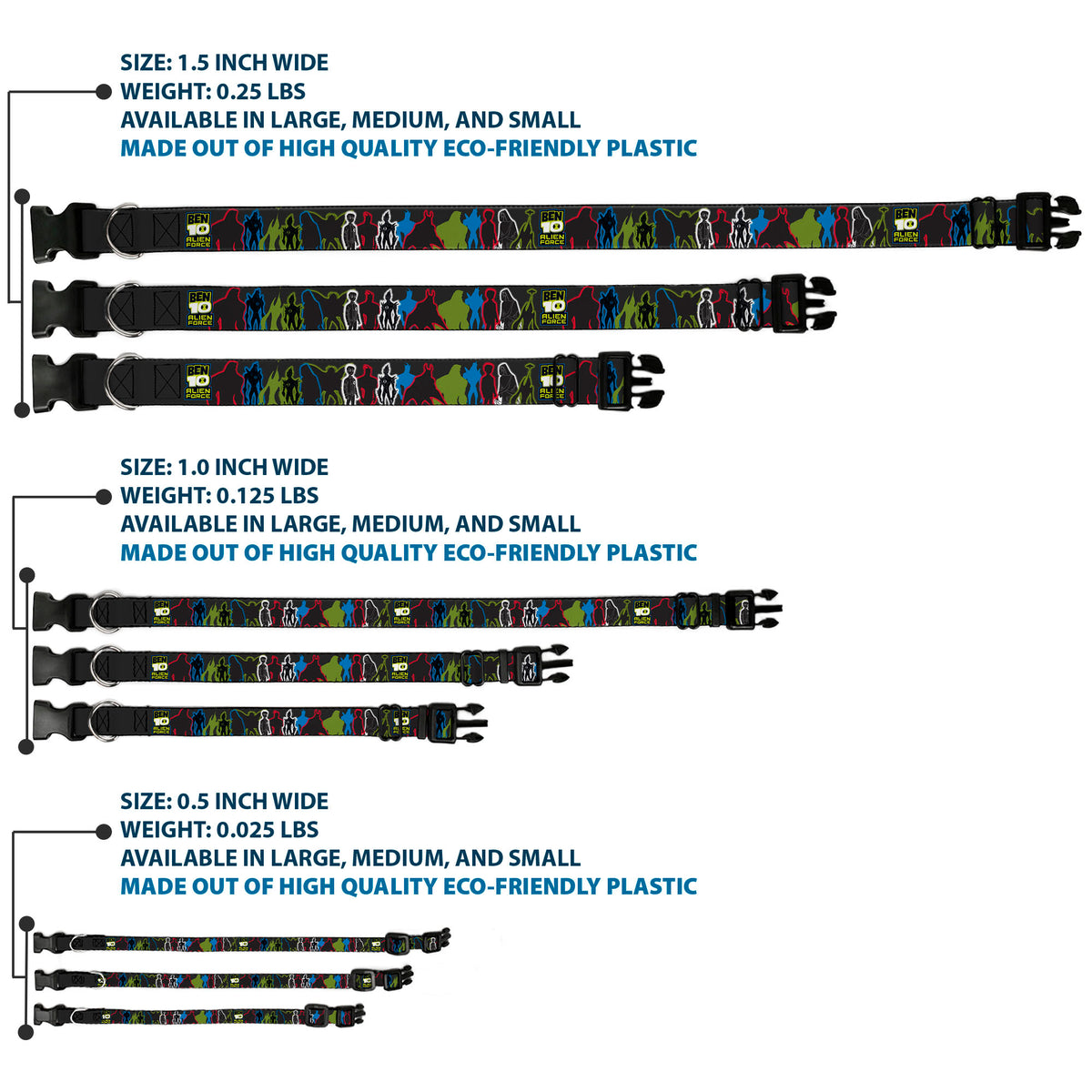 Plastic Clip Collar - BEN 10 ALIEN FORCE Character Silhouette Group Pose Black/Multi Color Plastic Clip Collars Ben 10