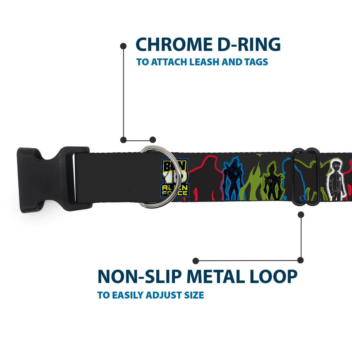 Plastic Clip Collar - BEN 10 ALIEN FORCE Character Silhouette Group Pose Black/Multi Color Plastic Clip Collars Ben 10