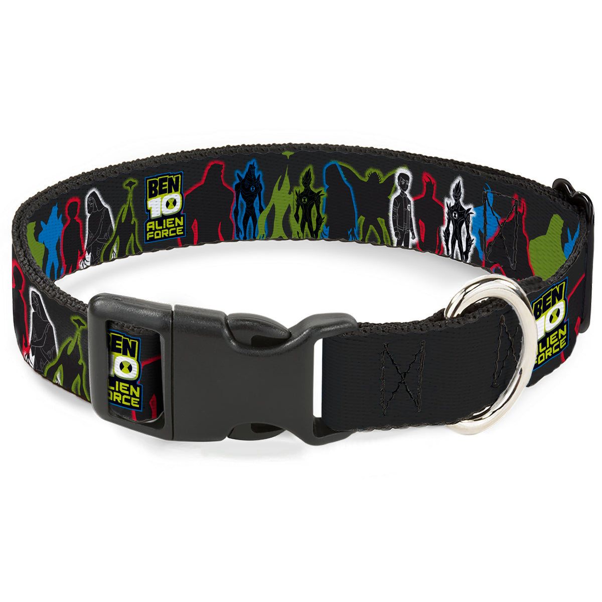Plastic Clip Collar - BEN 10 ALIEN FORCE Character Silhouette Group Pose Black/Multi Color Plastic Clip Collars Ben 10