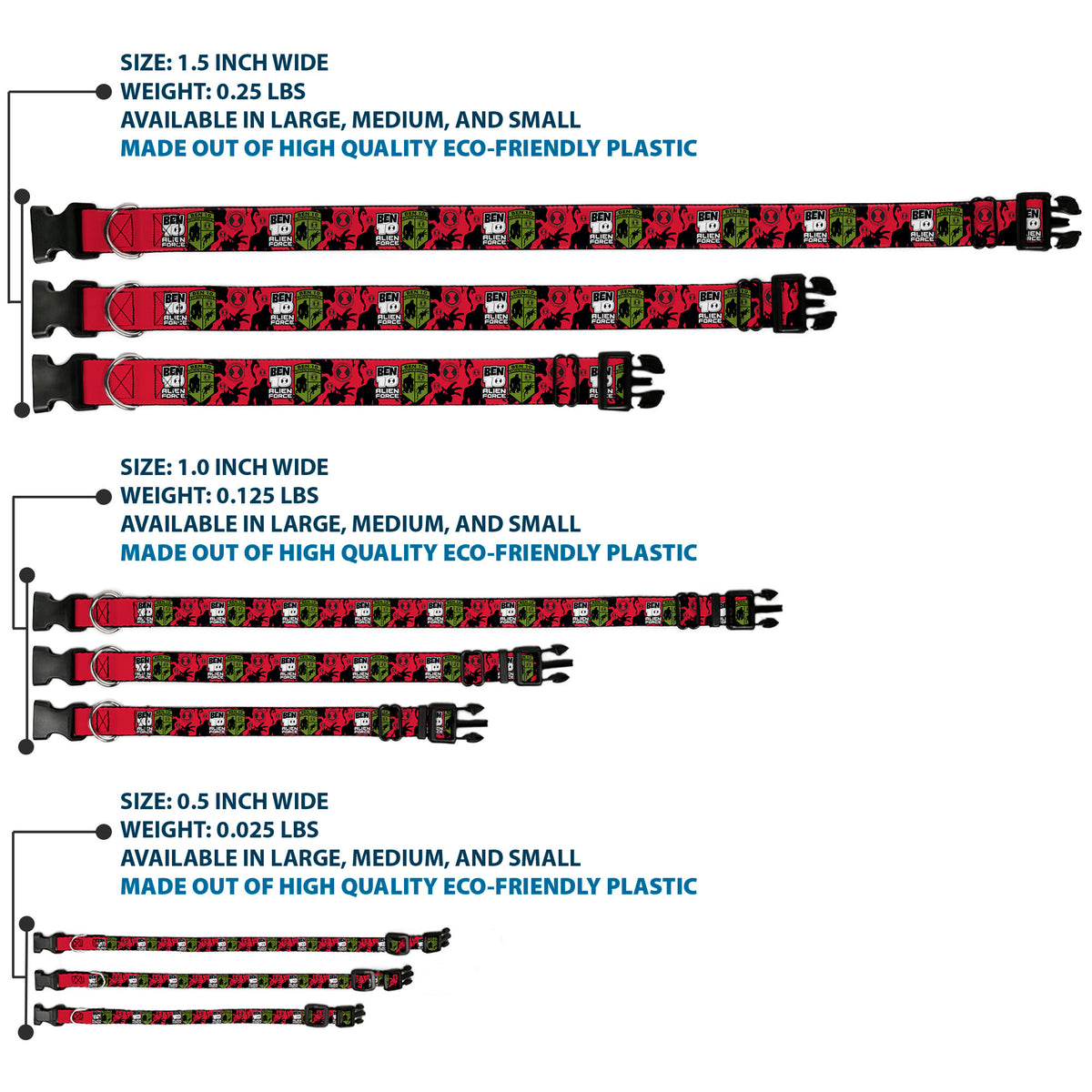 Plastic Clip Collar - BEN 10 ALIEN FORCE Badge and Character Collage Red/Black/White/Green Plastic Clip Collars Ben 10