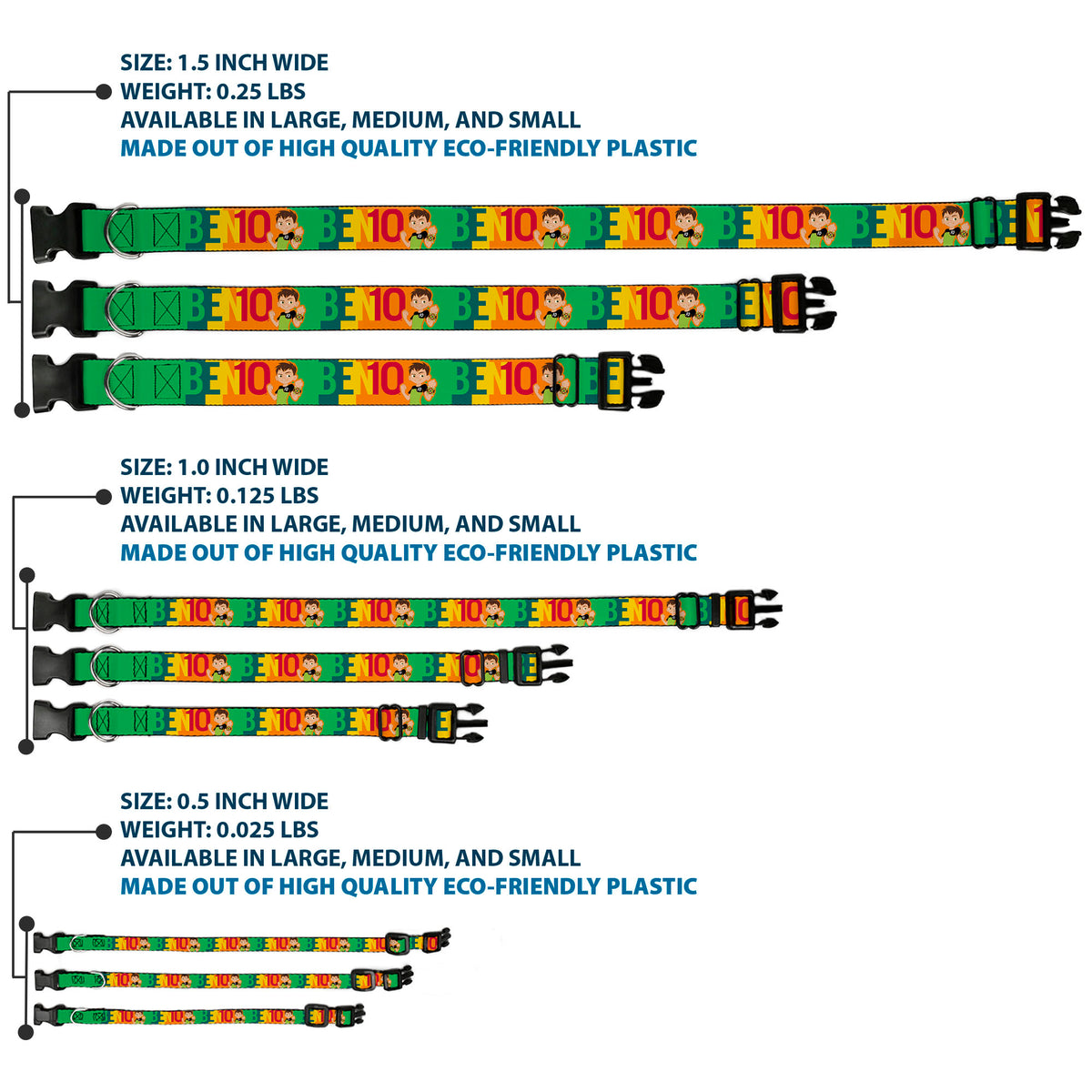 Plastic Clip Collar - BEN 10 Pose and Text Blocks Multi Color Plastic Clip Collars Ben 10