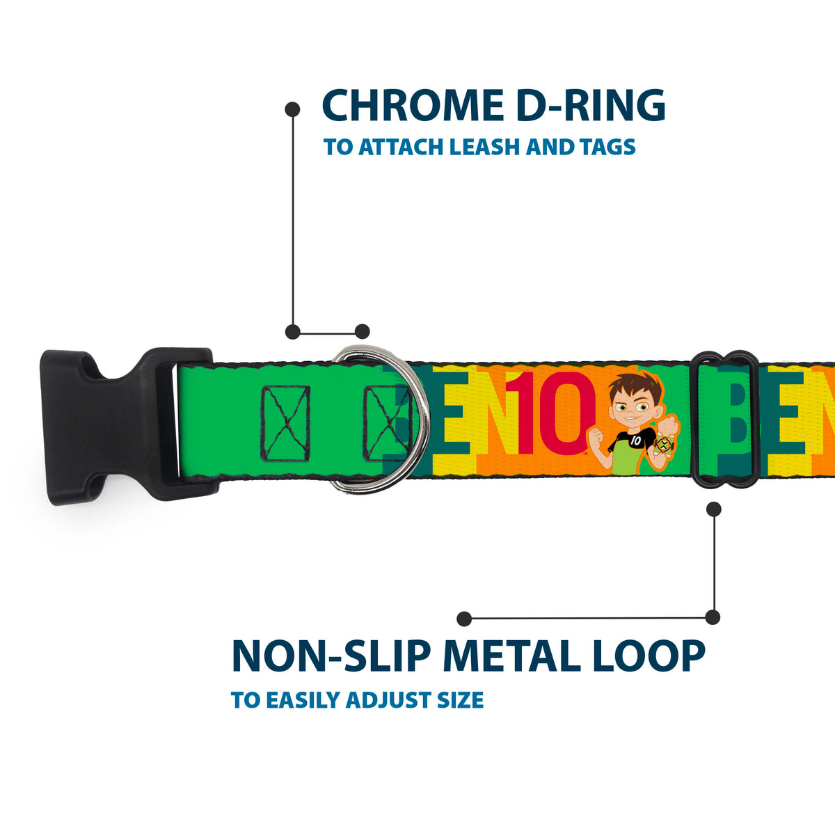 Plastic Clip Collar - BEN 10 Pose and Text Blocks Multi Color Plastic Clip Collars Ben 10