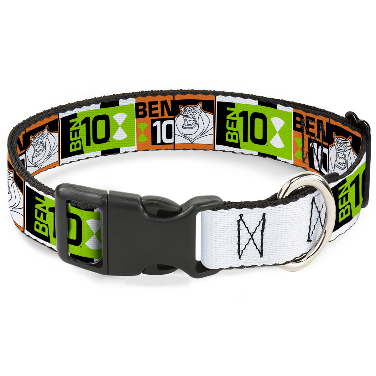 Plastic Clip Collar - BEN 10 Rath and Title Logo Blocks Orange/Green/Black/White Dog Collars Plastic Clip Side Release Ben 10