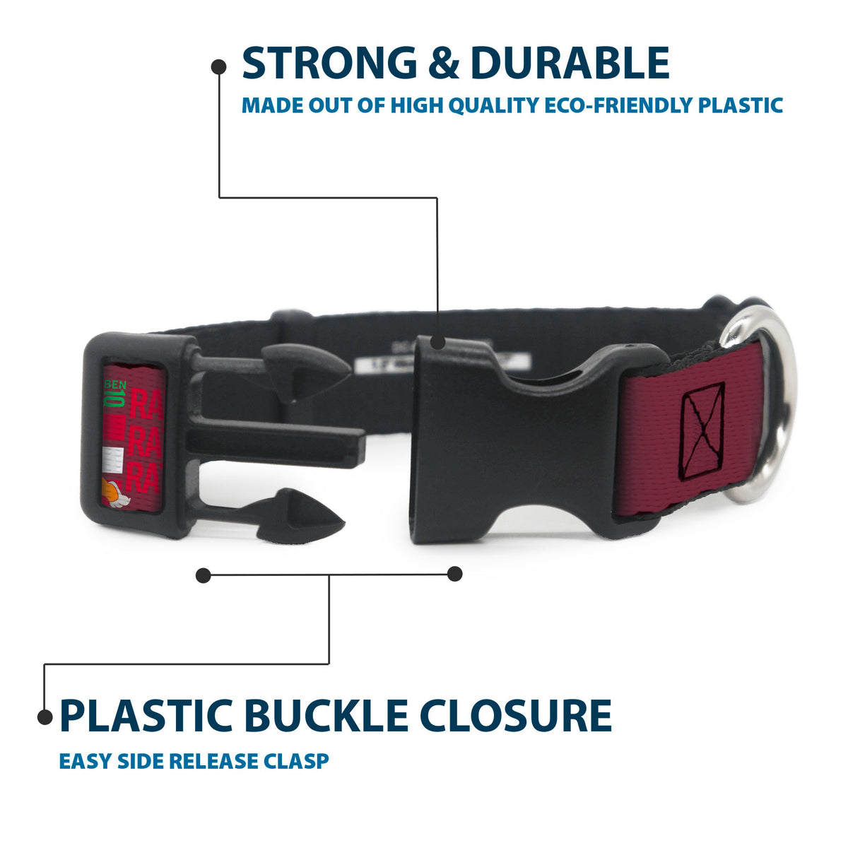 Plastic Clip Collar - BEN 10 and RATH Text and Poses Reds/White Plastic Clip Collars Ben 10