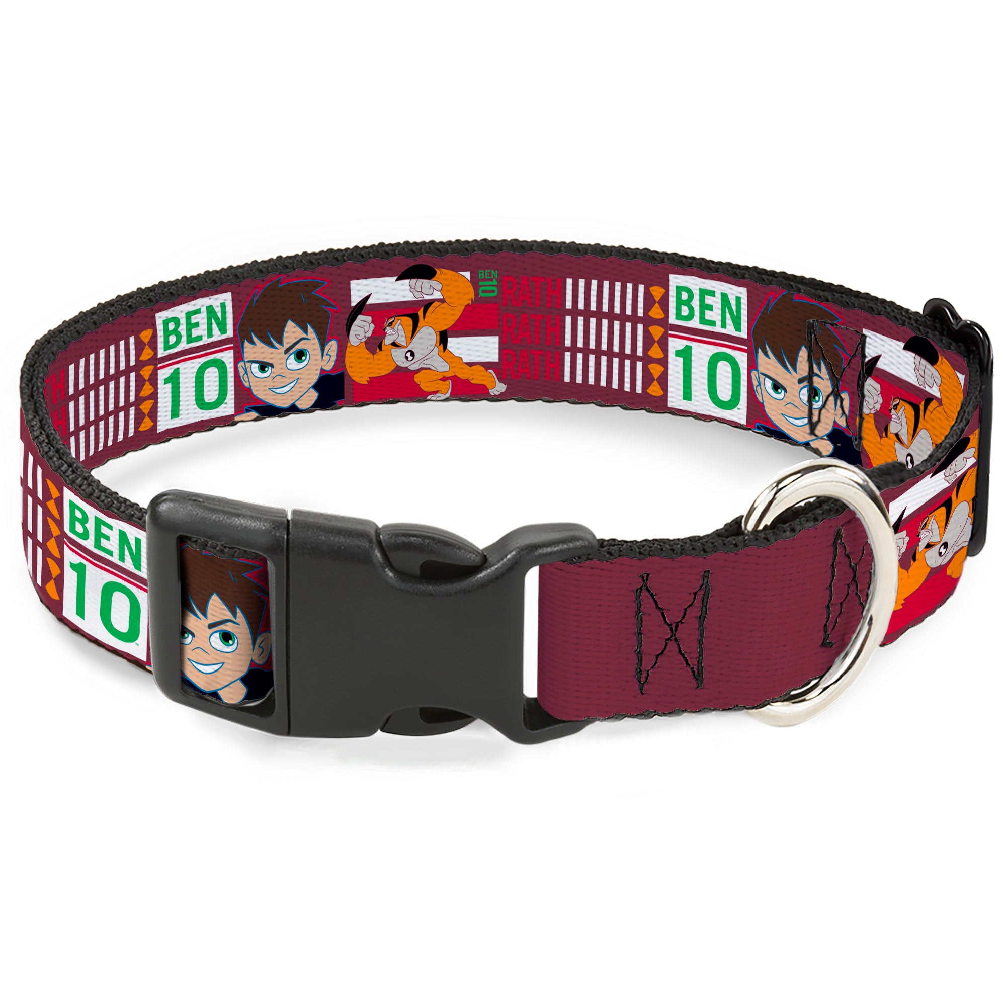 Plastic Clip Collar - BEN 10 and RATH Text and Poses Reds/White Plastic Clip Collars Ben 10
