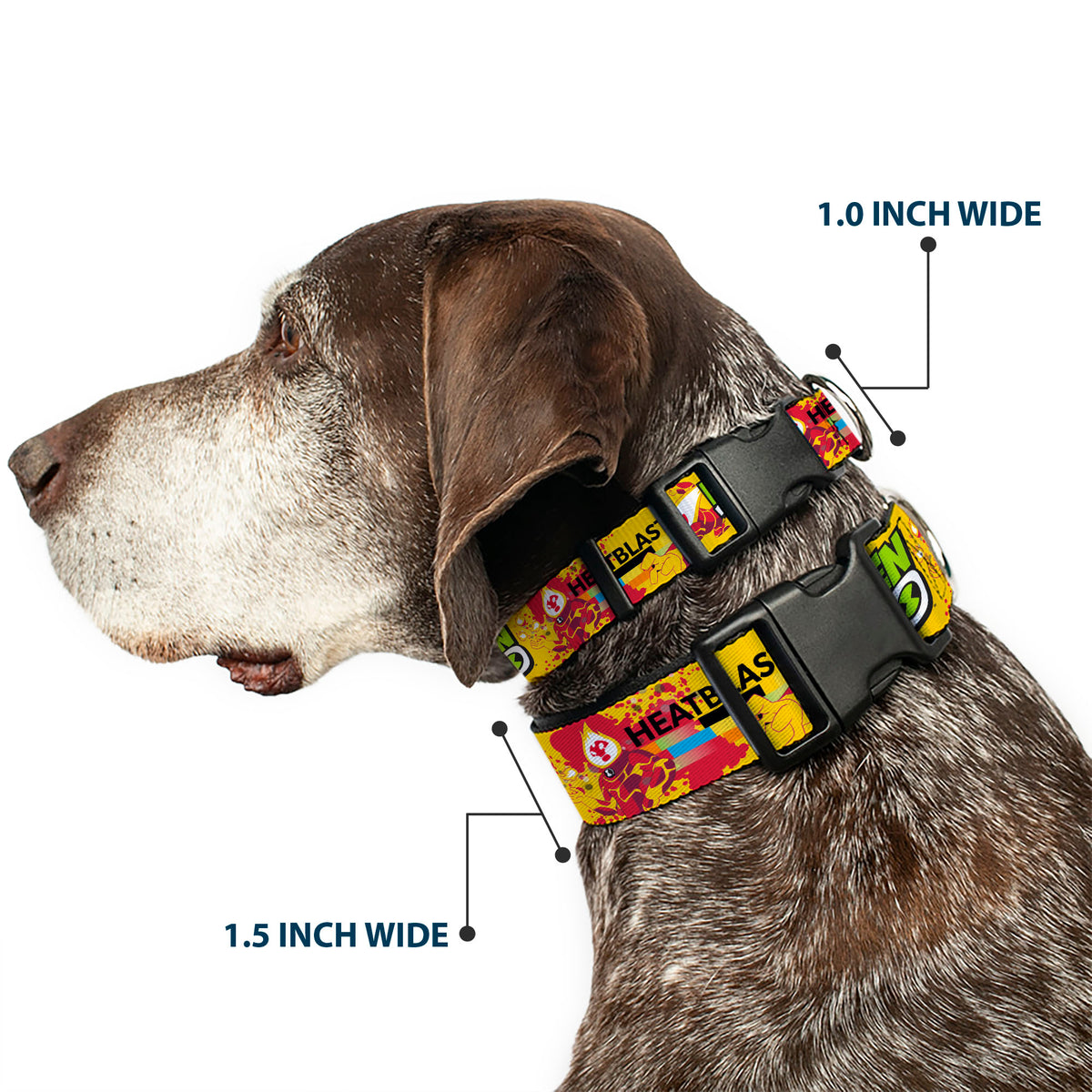 Plastic Clip Collar - BEN 10 HEATBLAST Poses and Text Yellow/Reds Plastic Clip Collars Ben 10