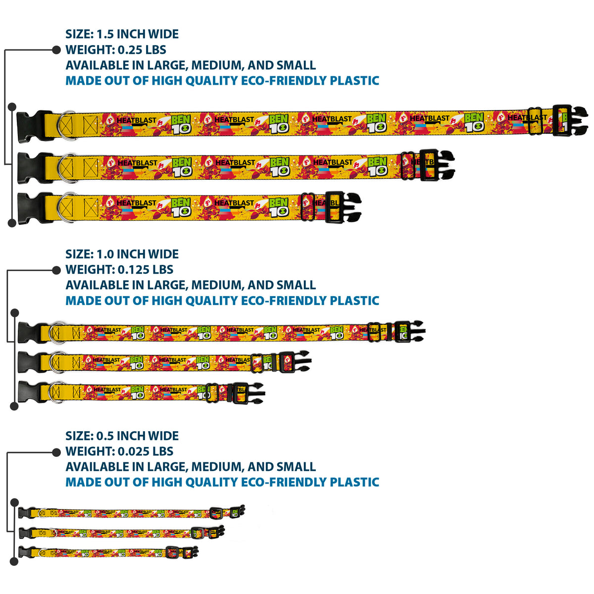 Plastic Clip Collar - BEN 10 HEATBLAST Poses and Text Yellow/Reds Plastic Clip Collars Ben 10