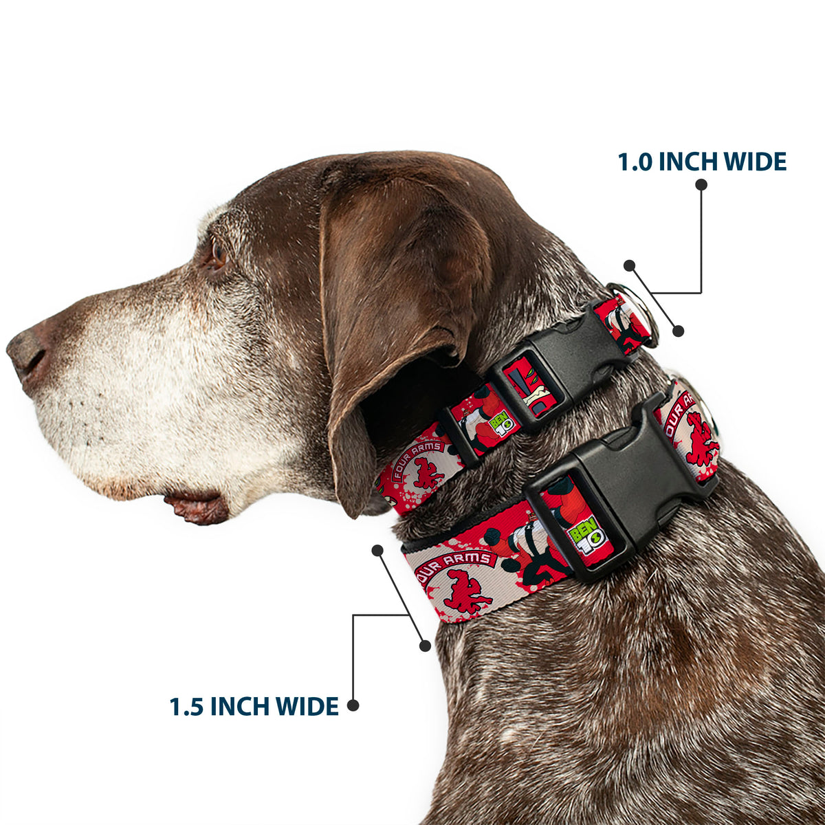 Plastic Clip Collar - BEN 10 FOUR ARMS Poses and Text Red/Grays Plastic Clip Collars Ben 10