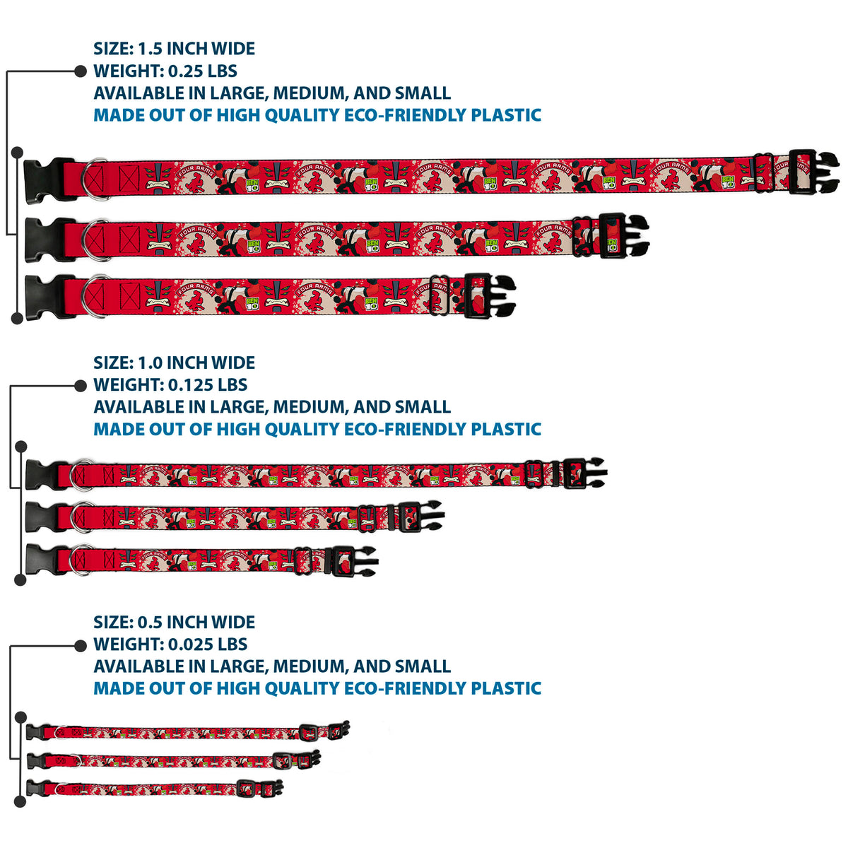 Plastic Clip Collar - BEN 10 FOUR ARMS Poses and Text Red/Grays Plastic Clip Collars Ben 10