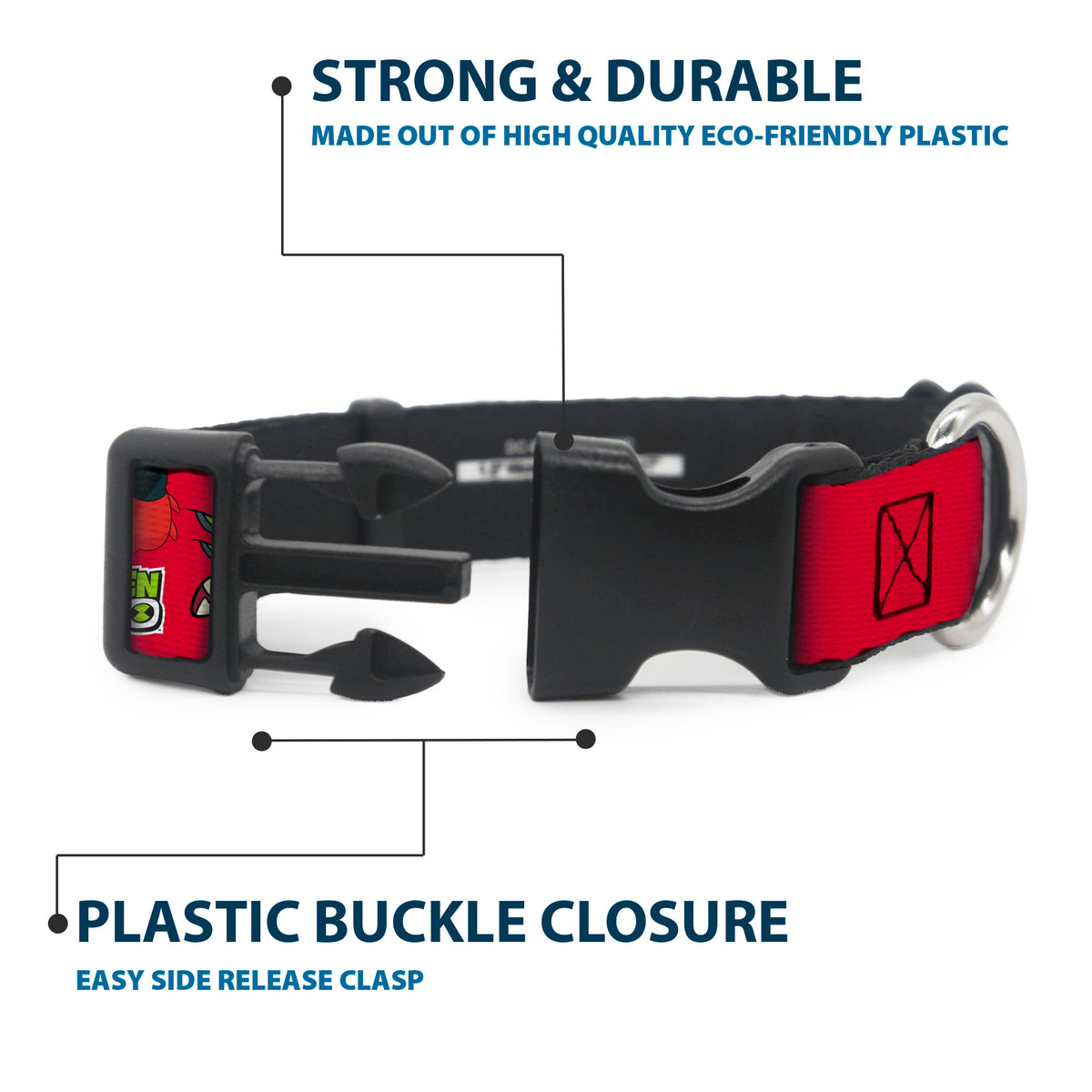 Plastic Clip Collar - BEN 10 FOUR ARMS Poses and Text Red/Grays Plastic Clip Collars Ben 10