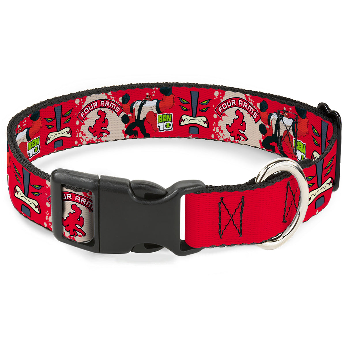 Plastic Clip Collar - BEN 10 FOUR ARMS Poses and Text Red/Grays Plastic Clip Collars Ben 10