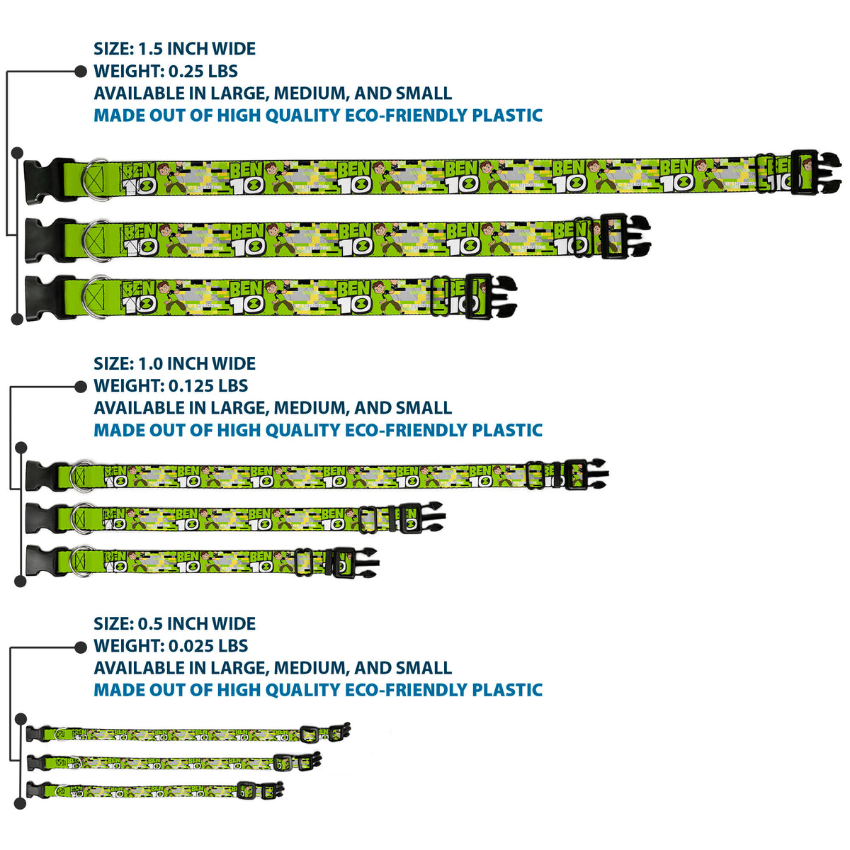 Plastic Clip Collar - BEN 10 Pose and Title Logo Green/Yellow/Black/White Plastic Clip Collars Ben 10