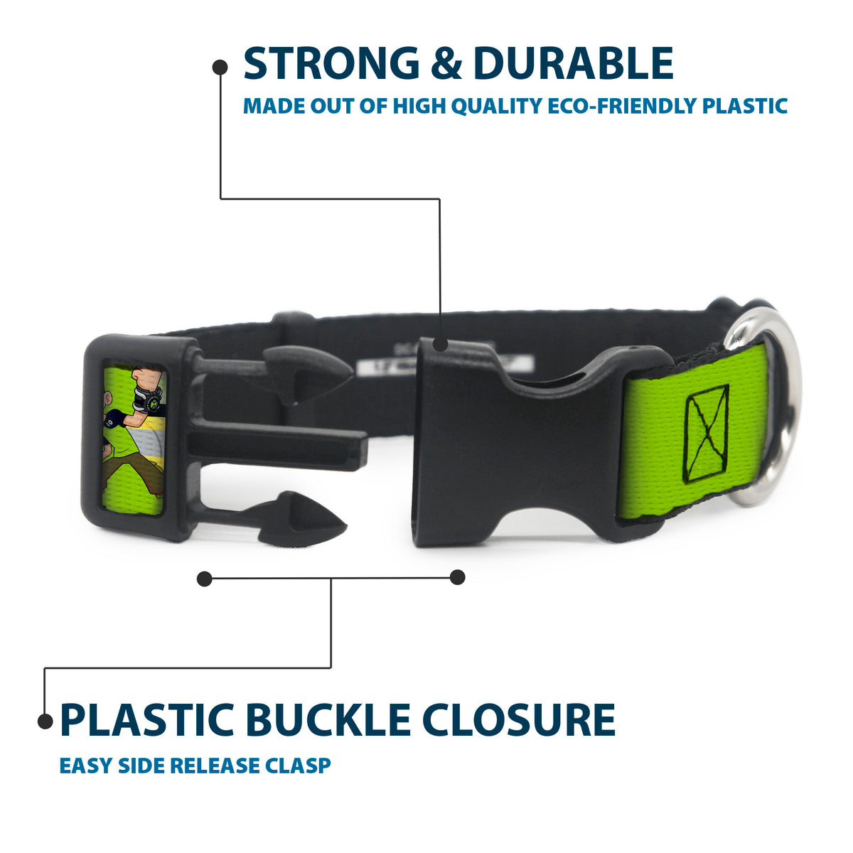 Plastic Clip Collar - BEN 10 Pose and Title Logo Green/Yellow/Black/White Plastic Clip Collars Ben 10