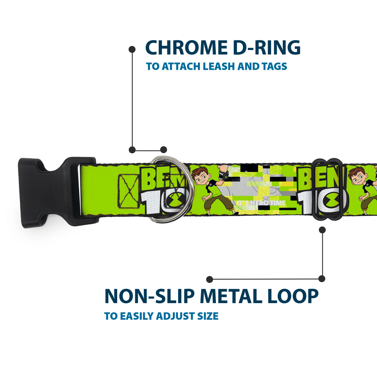 Plastic Clip Collar - BEN 10 Pose and Title Logo Green/Yellow/Black/White Plastic Clip Collars Ben 10