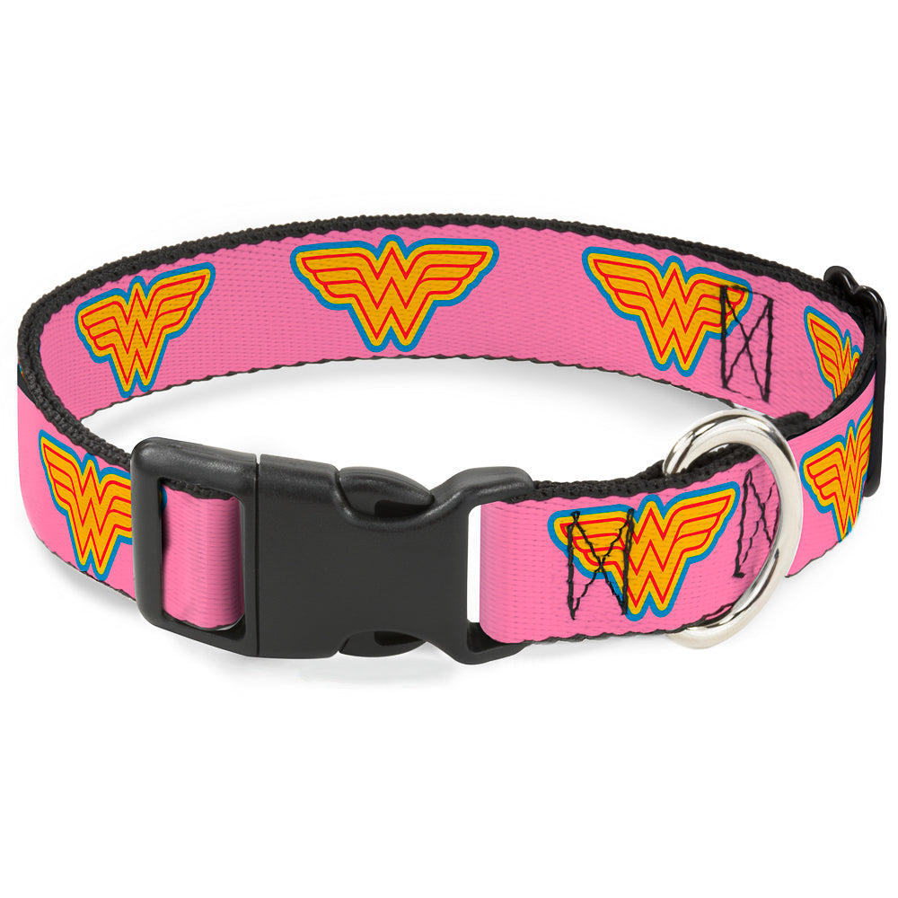 Plastic Clip Collar - Wonder Woman Logo Pink/Blue/Yellow/Pink Plastic Clip Collars DC Comics