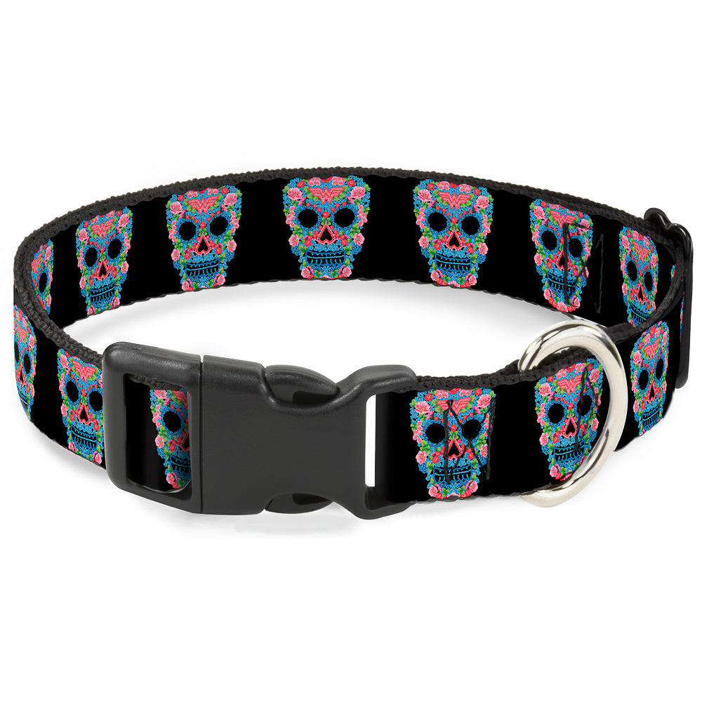 Plastic Clip Collar - Wonder Woman Floral Skull Black/Multi Pastel Plastic Clip Collars DC Comics