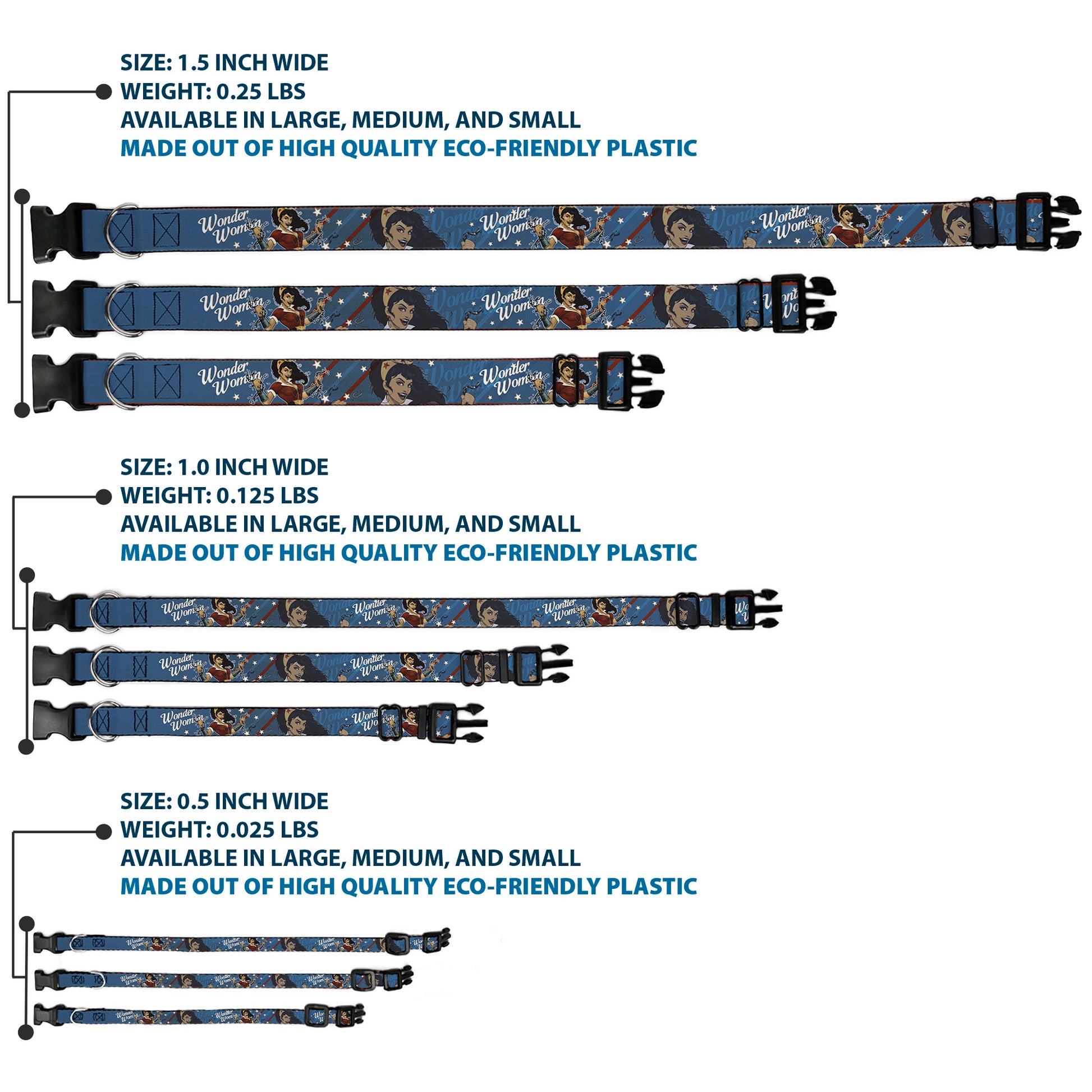 Plastic Clip Collar - WONDER WOMAN/Bombshell Pose Blue/Red/White Plastic Clip Collars DC Comics