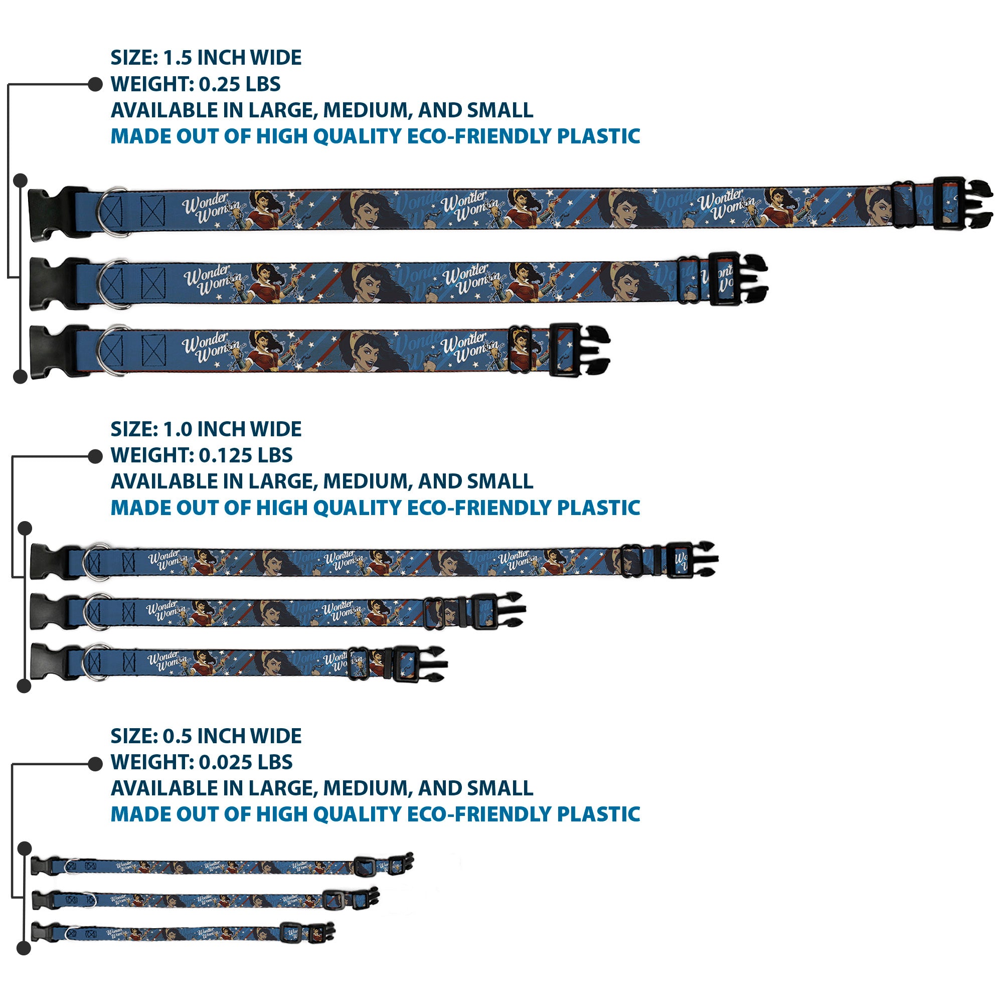 Plastic Clip Collar - WONDER WOMAN/Bombshell Pose Blue/Red/White Plastic Clip Collars DC Comics