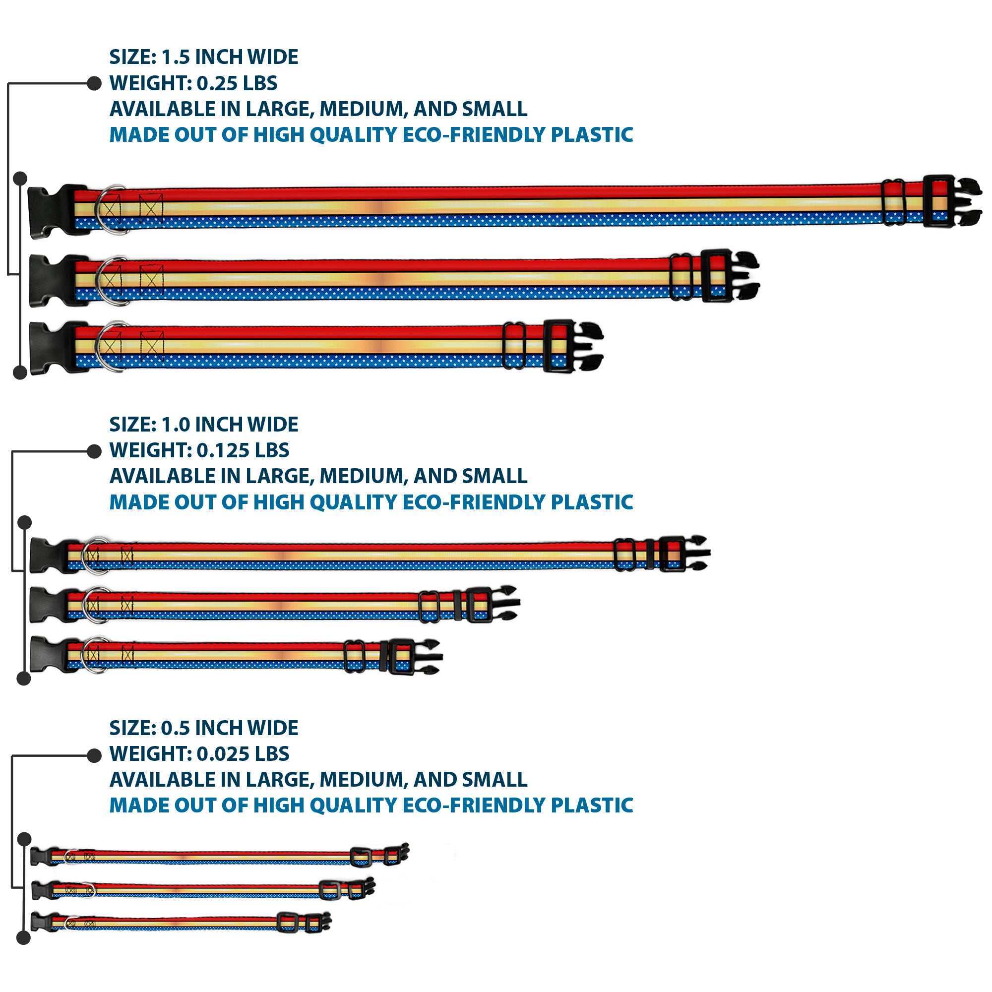 Plastic Clip Collar - Wonder Woman Stripe/Stars Red/Gold/Blue/White Plastic Clip Collars DC Comics