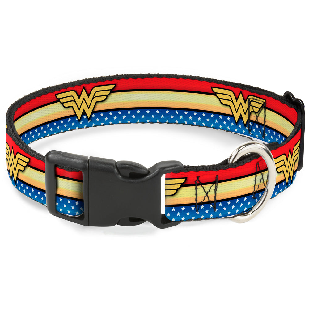 Plastic Clip Collar - Wonder Woman Logo Stripe/Stars Red/Gold/Blue/White Plastic Clip Collars DC Comics