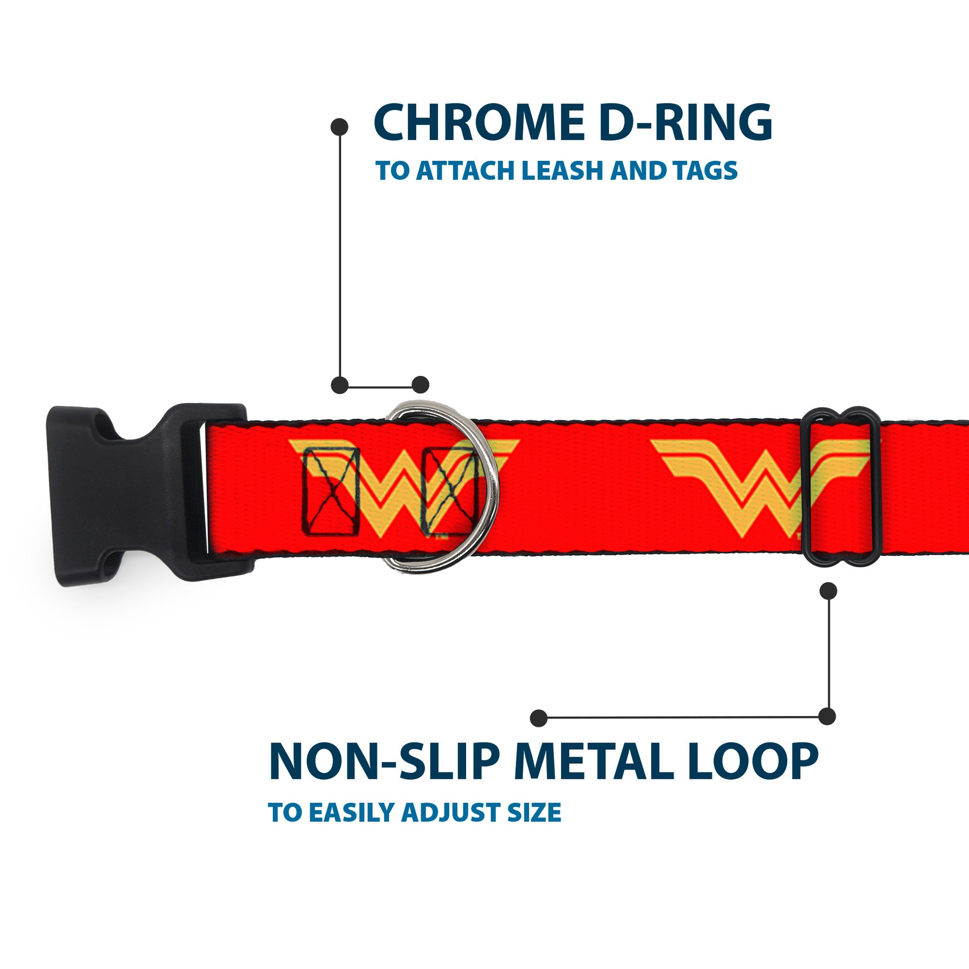 Plastic Clip Collar - DC League of Super-Pets Wonder Woman Logo Red/Yellow Plastic Clip Collars DC Comics