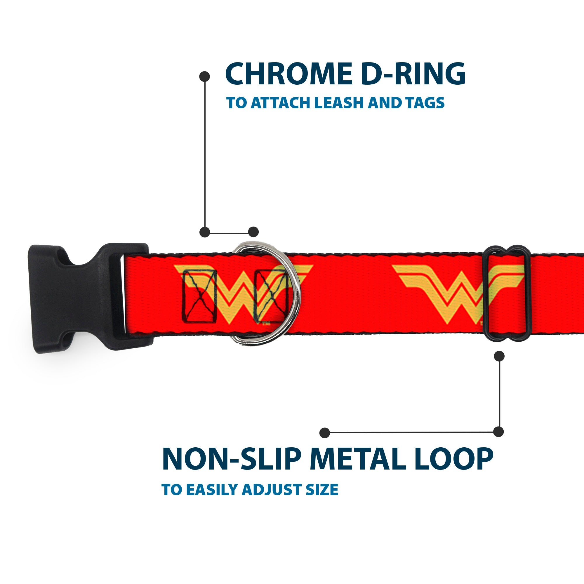 Plastic Clip Collar - DC League of Super-Pets Wonder Woman Logo Red/Yellow Plastic Clip Collars DC Comics