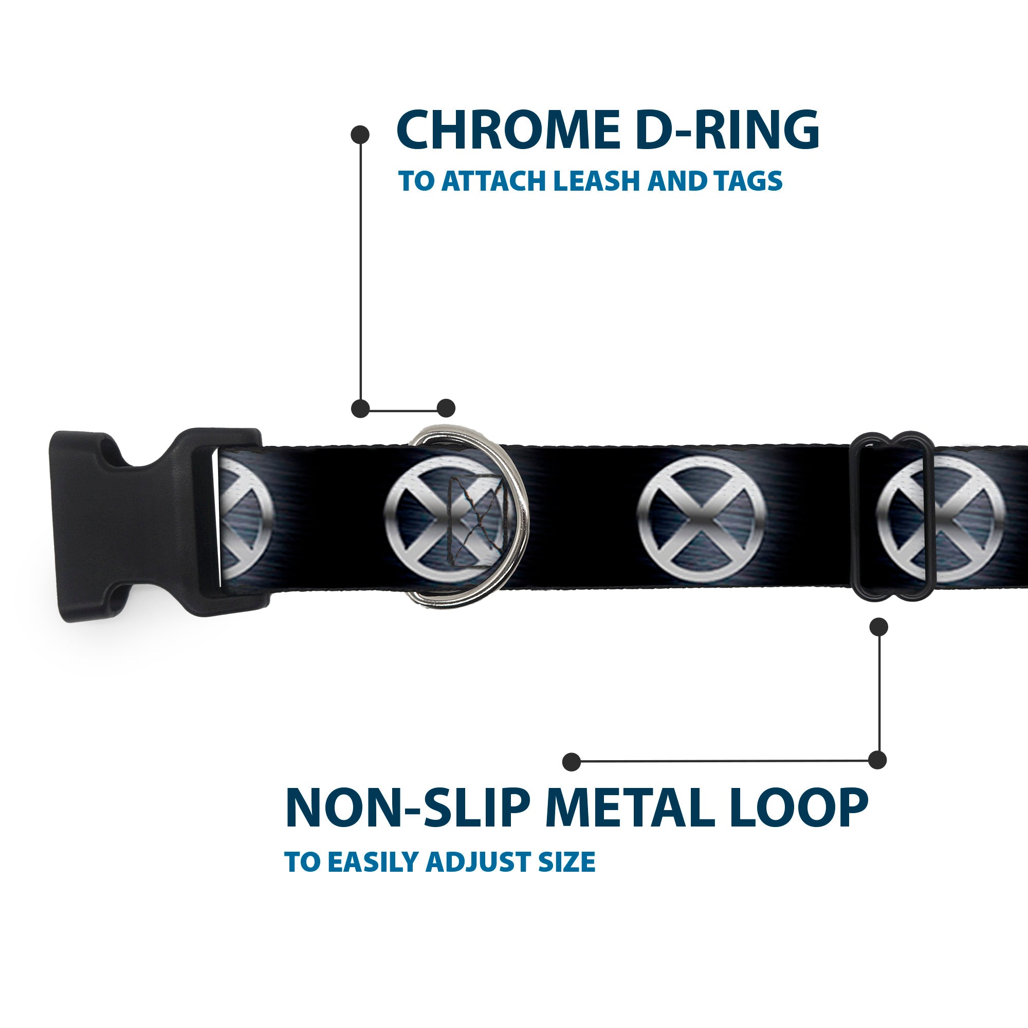 Plastic Clip Collar - X-Men X Icon Black/Silvers Plastic Clip Collars Marvel Comics