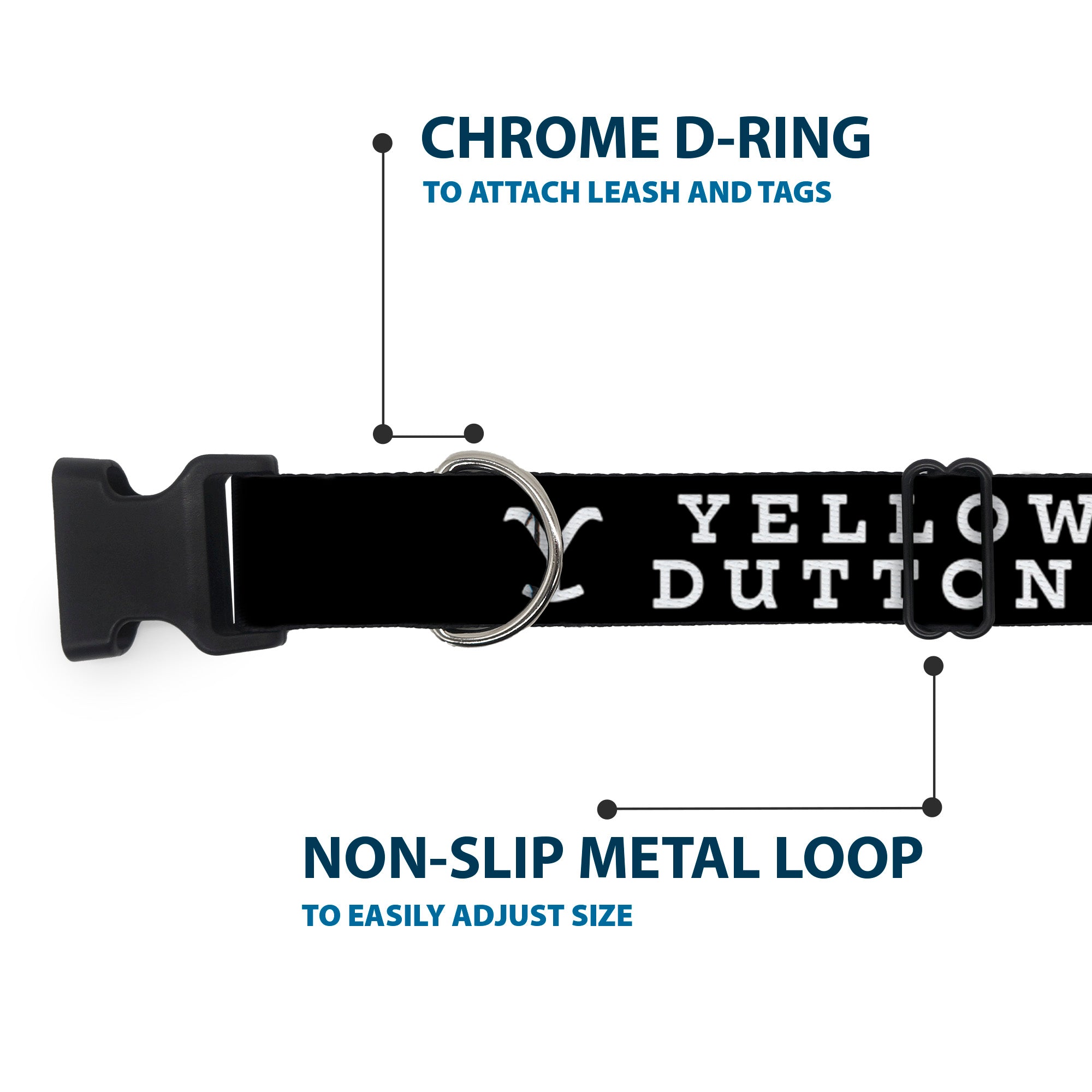 Plastic Clip Collar - YELLOWSTONE DUTTON RANCH and Logo Black/White Plastic Clip Collars Yellowstone