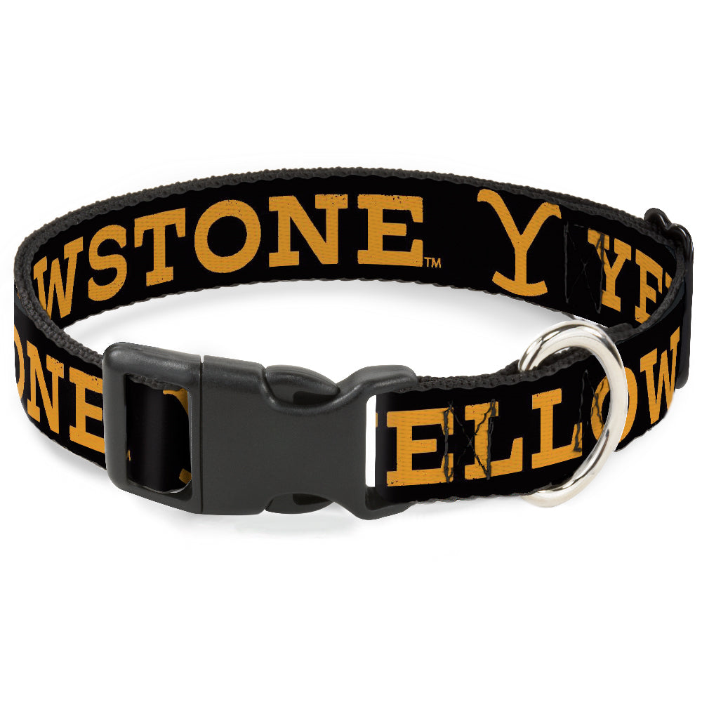 Plastic Clip Collar - YELLOWSTONE Text and Y Logo Weathered Black/Orange Plastic Clip Collars Yellowstone