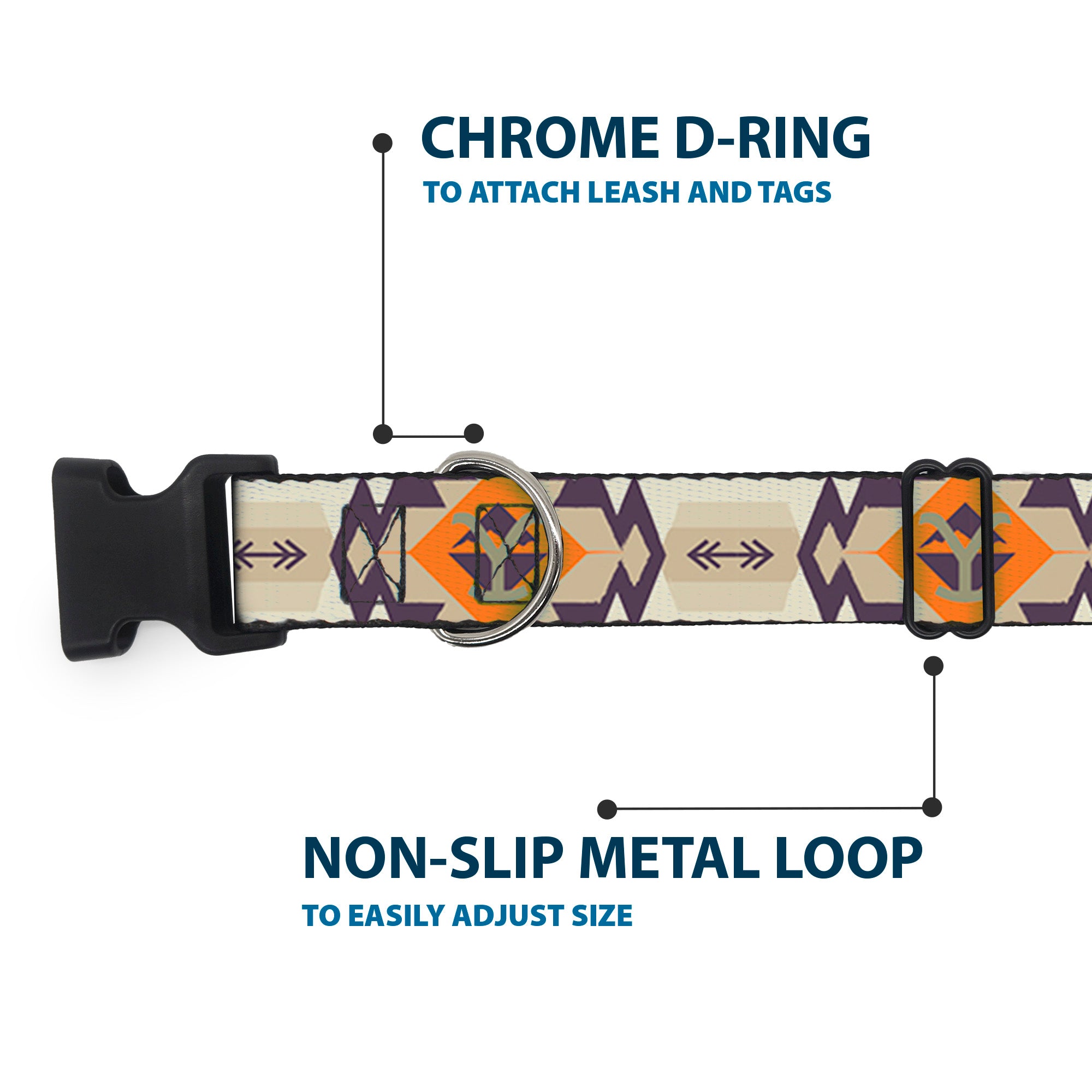 Plastic Clip Collar - Yellowstone Y Logo Native American Tribal Tans/Blue/Orange Plastic Clip Collars Yellowstone