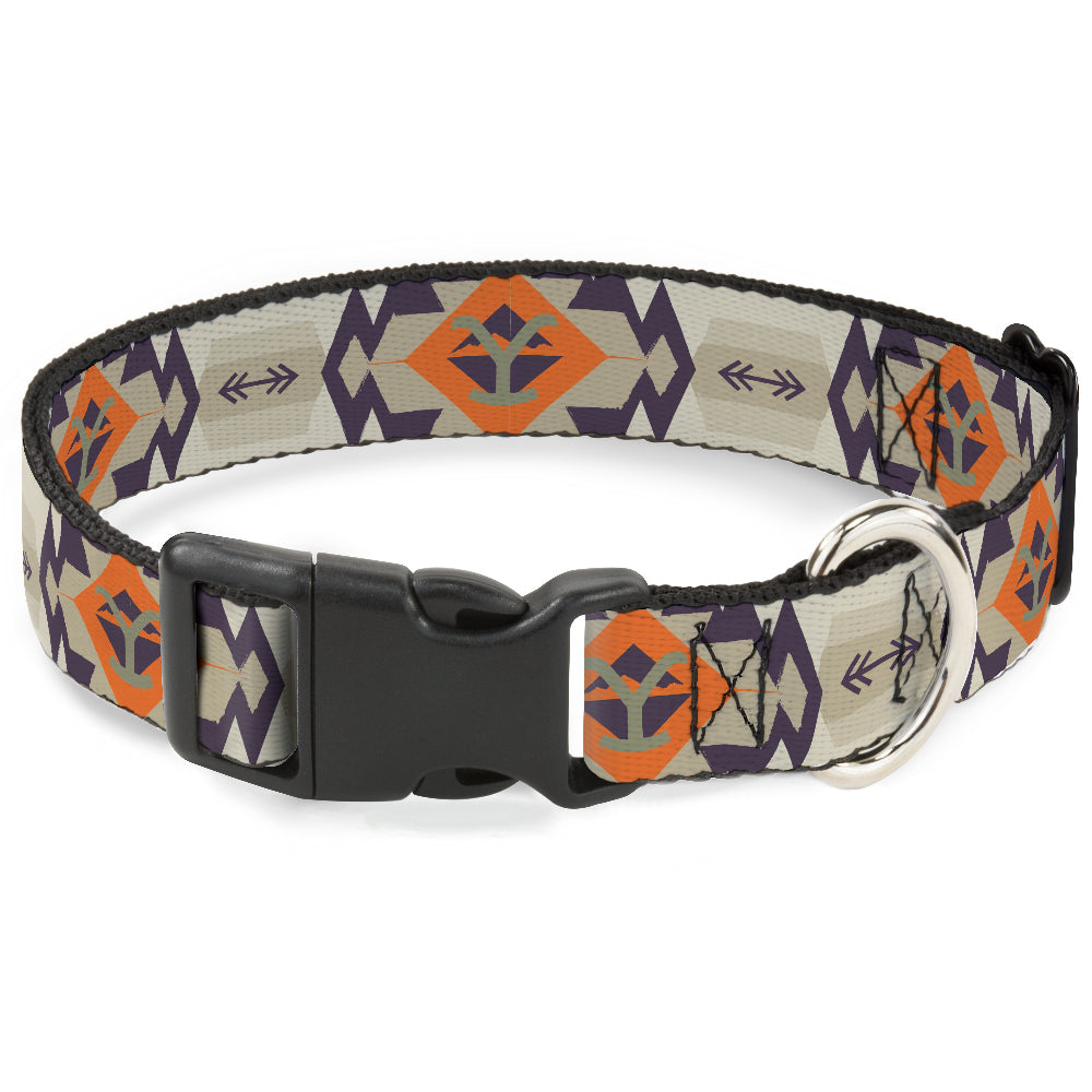 Plastic Clip Collar - Yellowstone Y Logo Native American Tribal Tans/Blue/Orange Plastic Clip Collars Yellowstone