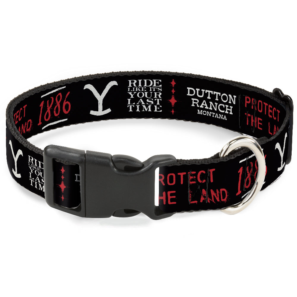 Plastic Clip Collar - YELLOWSTONE Dutton Ranch 1886 Icons Black/White/Red Plastic Clip Collars Yellowstone